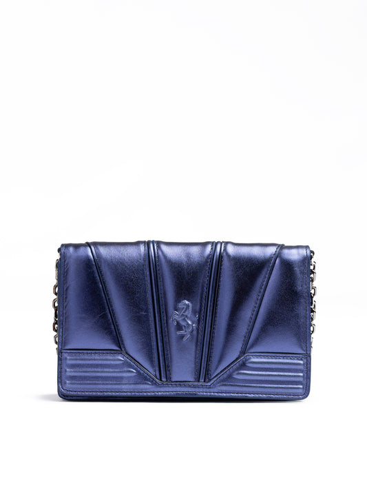 Ferrari Metal blue GT patent leather bag with chain $2127.00 Ferrari Luzworld