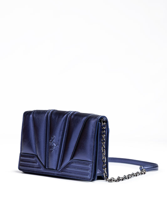 Ferrari Metal blue GT patent leather bag with chain $2127.00 Ferrari Luzworld