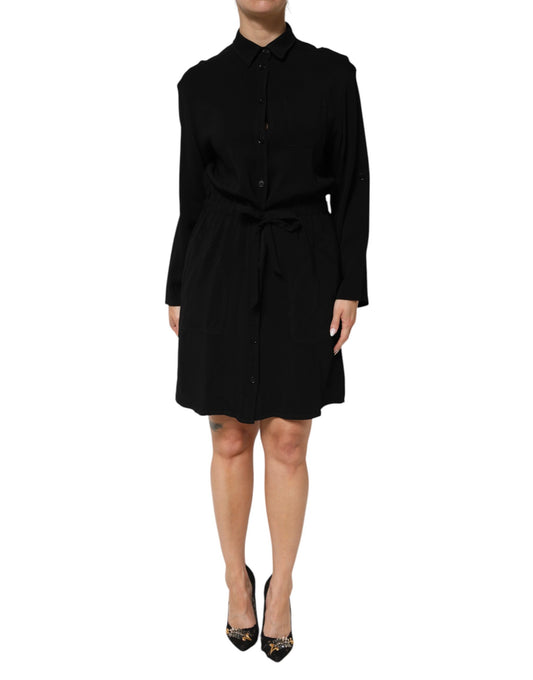 Emporio Armani Black Viscose Blend Shirt Style Belted Dress $1563.00 Emporio Armani Luzworld