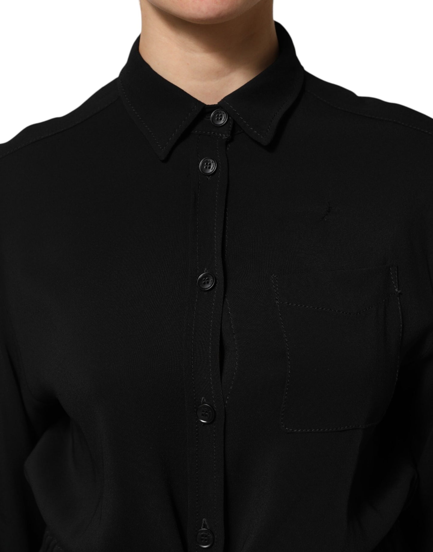 Emporio Armani Black Viscose Blend Shirt Style Belted Dress $1563.00 Emporio Armani Luzworld