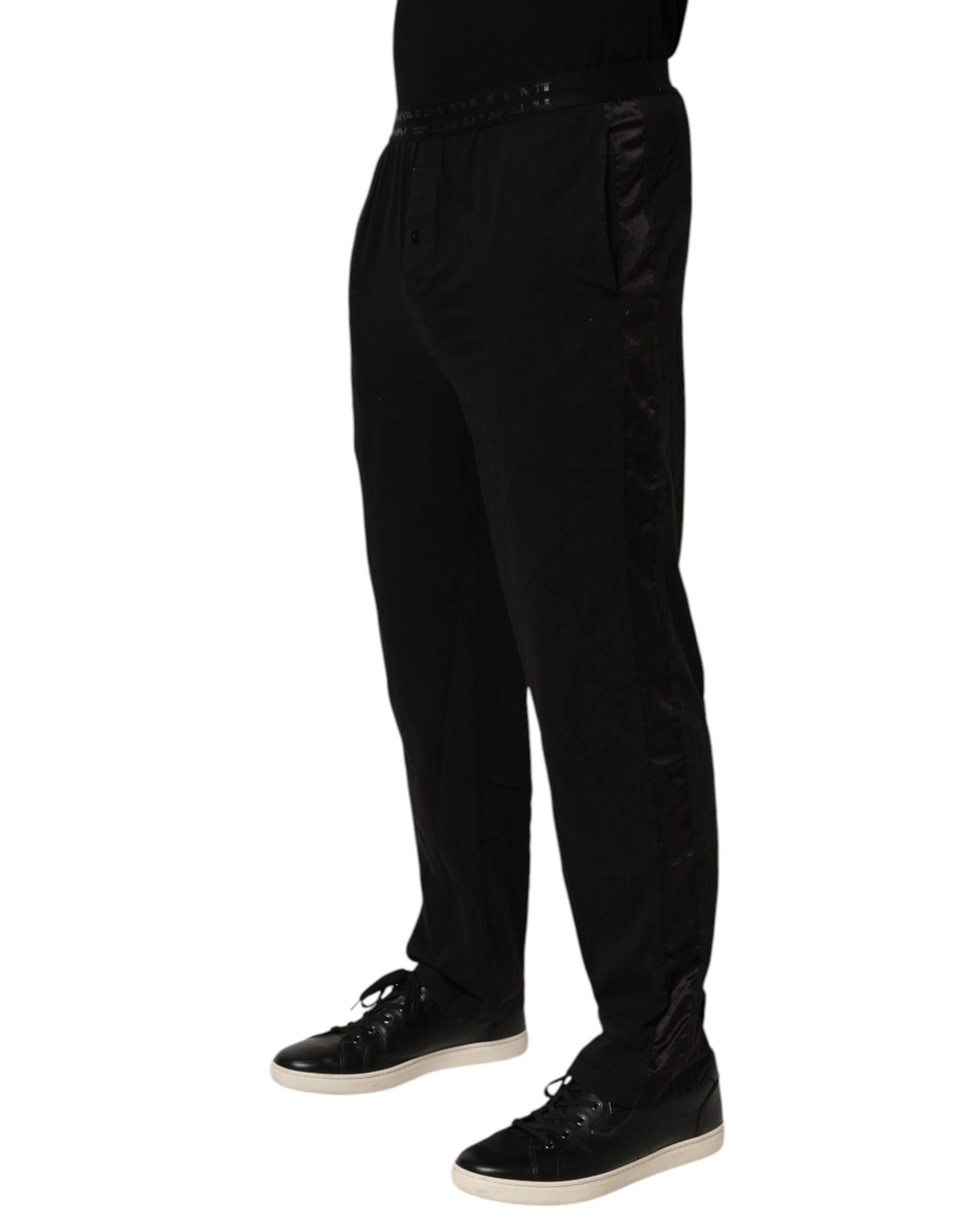 Emporio Armani Black Cotton Blend Logo Waistband Trouser Pants $707.00 Emporio Armani Luzworld