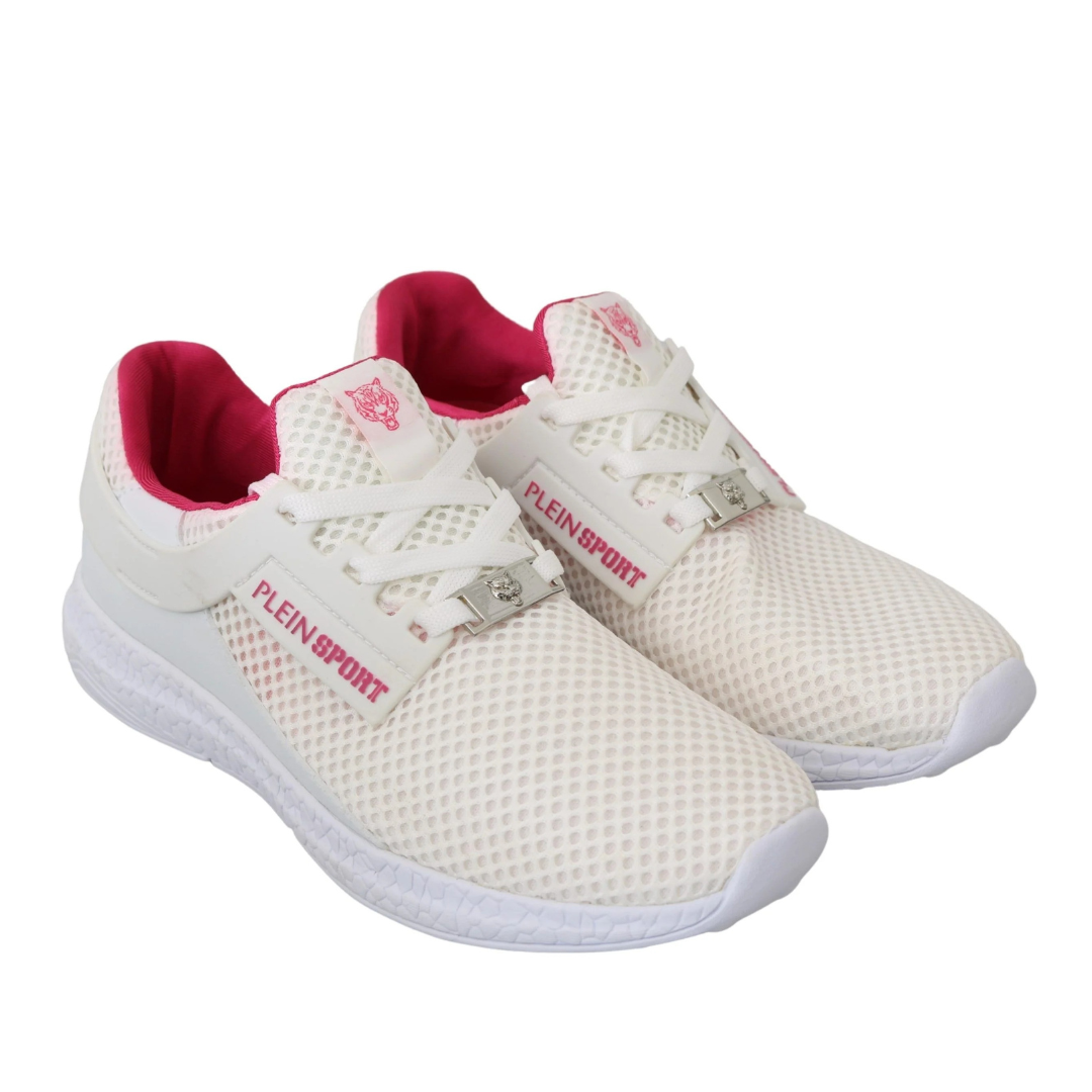 Philipp Plein White Pink Polyester Becky Sneakers Shoes $791.00 Philipp Plein Luzworld