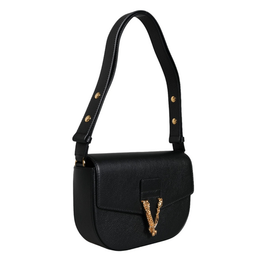 Versace Black Grainy Calf Leather Logo Crossbody Shoulder Bag $2617.00 Versace Luzworld