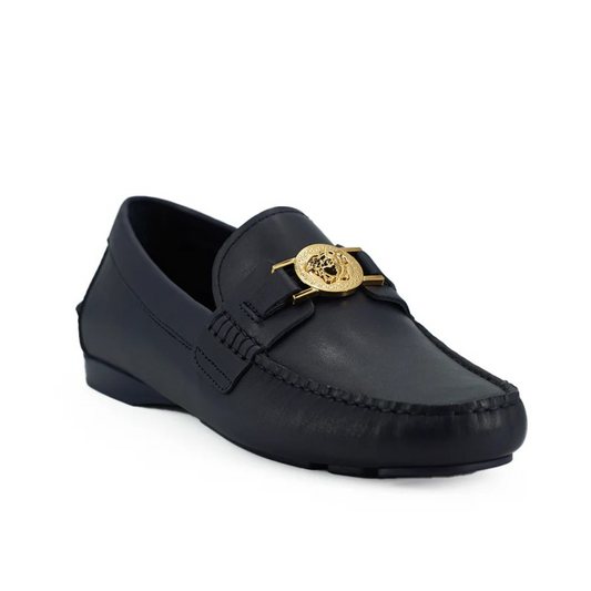 Versace Elegant Navy Blue Calf Leather Loafers $1301.00 Versace Luzworld