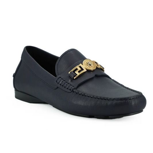 Versace Elegant Navy Blue Calf Leather Loafers $942.00 Versace Luzworld