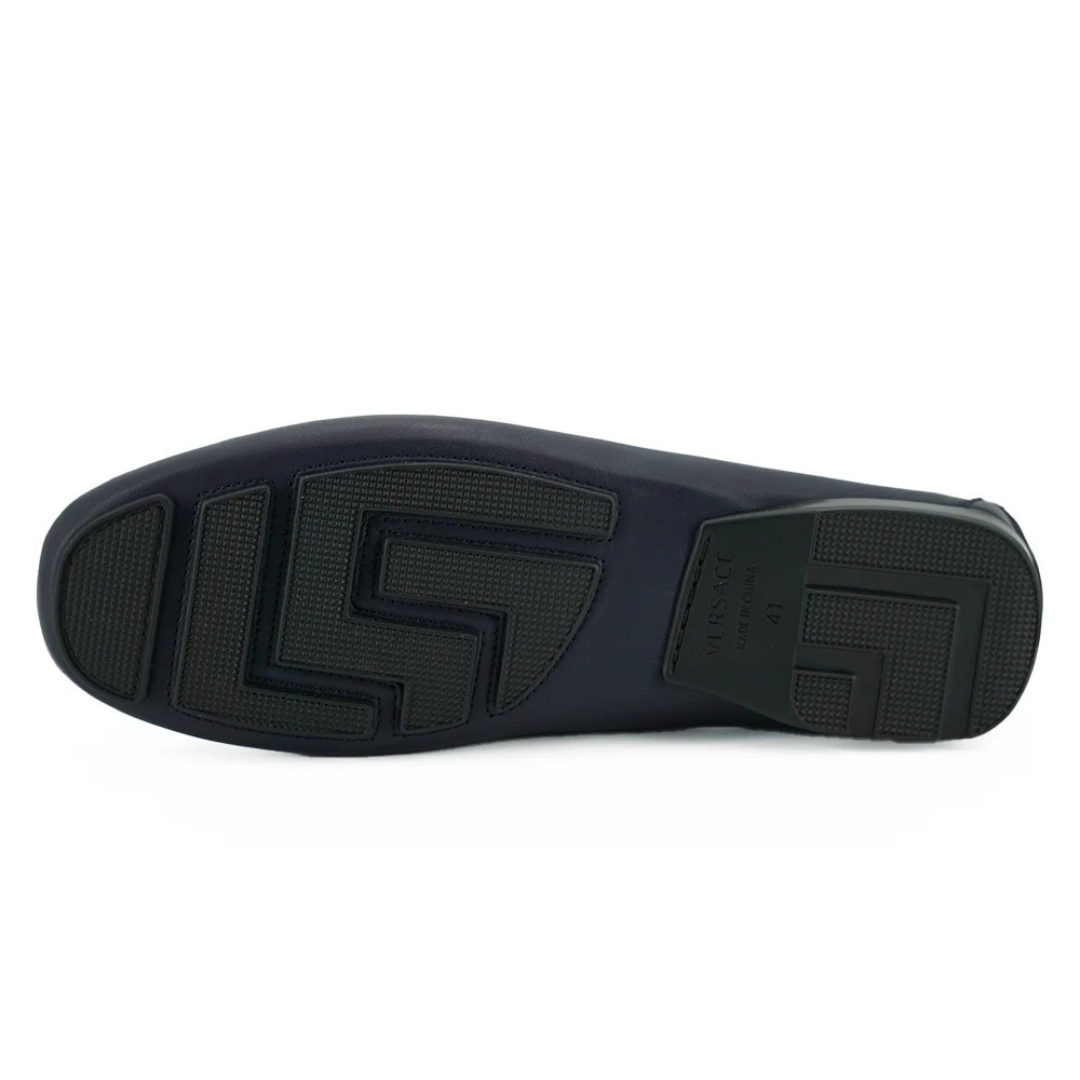 Versace Elegant Navy Blue Calf Leather Loafers $942.00 Versace Luzworld