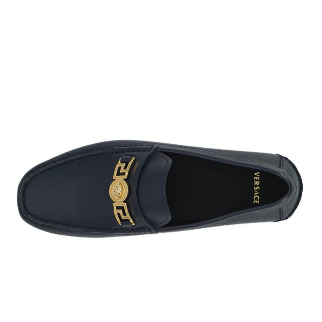Versace Elegant Navy Blue Calf Leather Loafers $942.00 Versace Luzworld