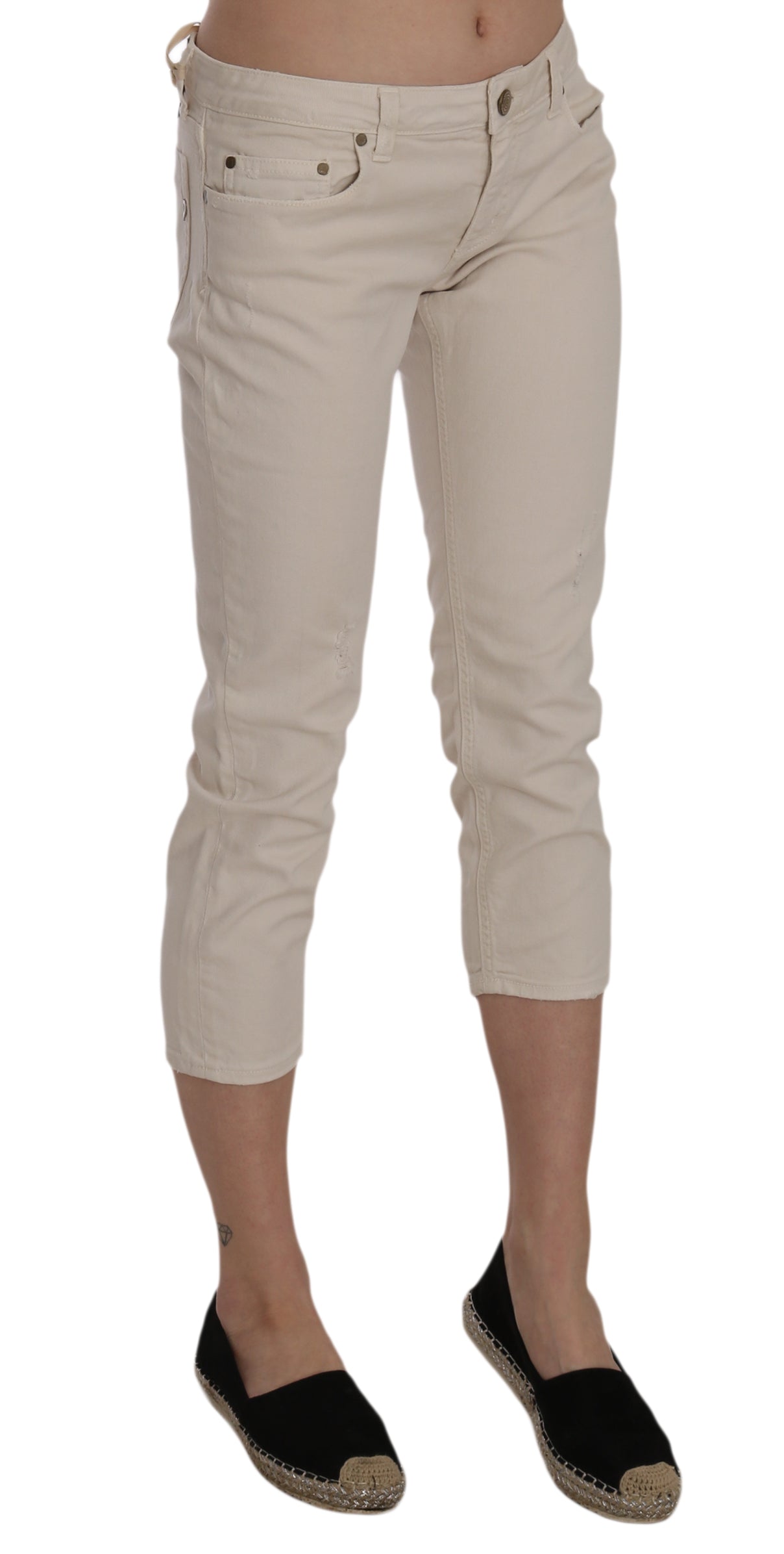 Dondup Beige Cotton Stretch Low Waist Skinny Cropped Capri Jeans $625.00 Dondup Luzworld