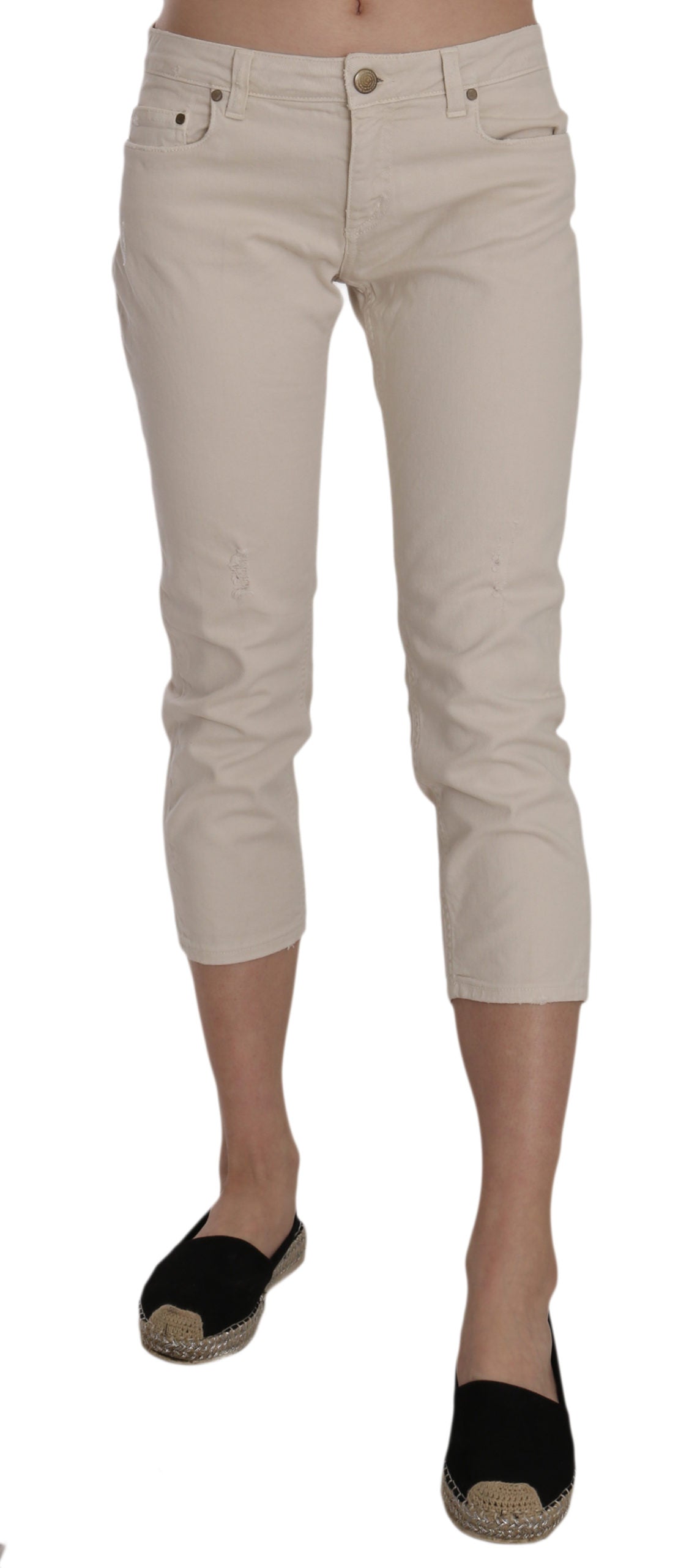 Dondup Beige Cotton Stretch Low Waist Skinny Cropped Capri Jeans $625.00 Dondup Luzworld