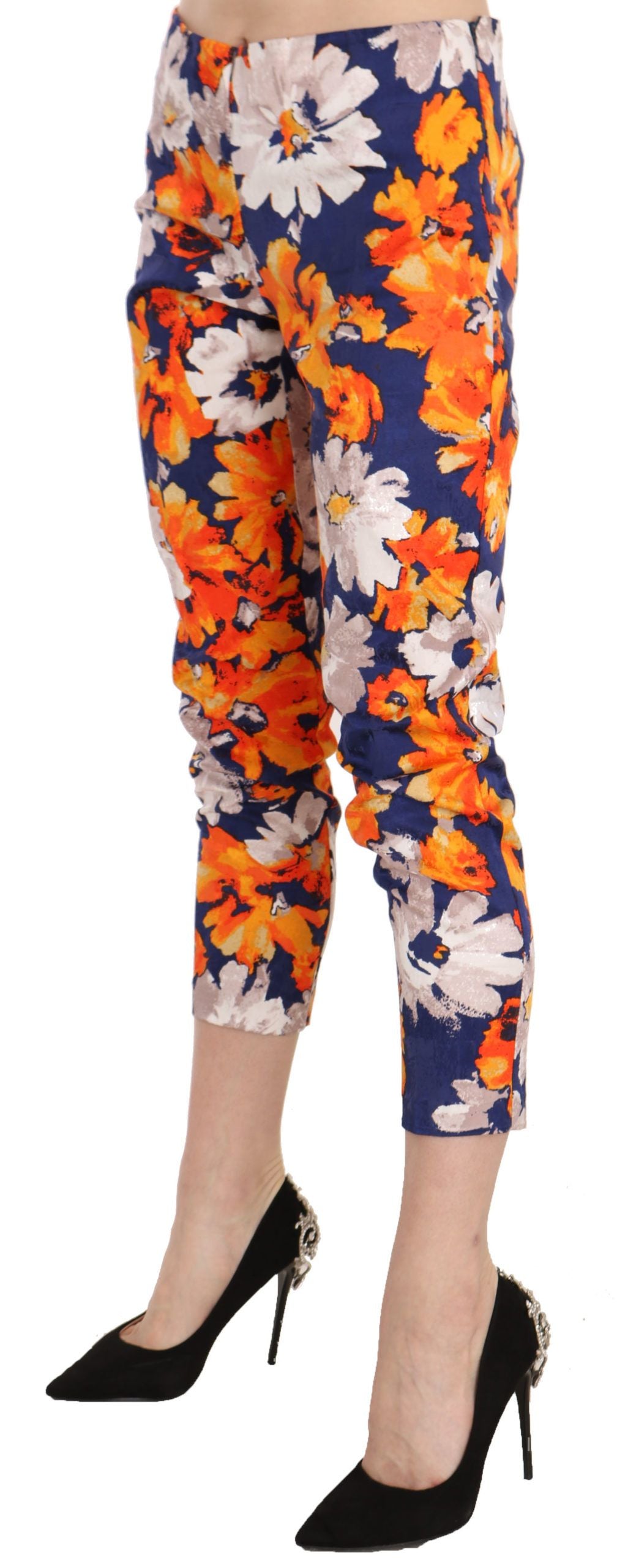 LANACAPRINA Blue Floral Print Skinny Slim Fit Trousers Pants $280.00 LANACAPRINA Luzworld