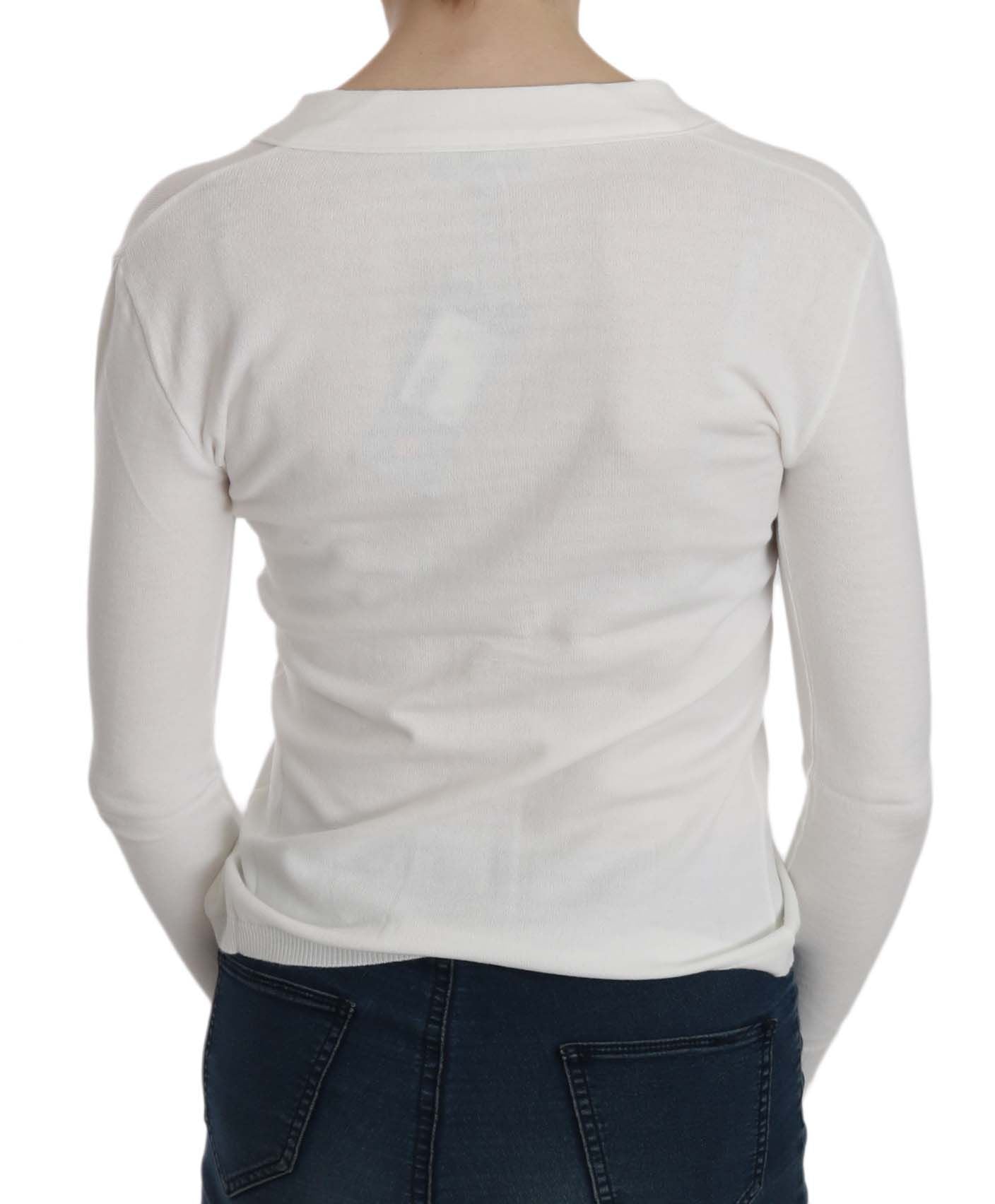 BYBLOS White V-neck Long Sleeve Cropped Cardigan Tops Sweater $548.00 BYBLOS Luzworld