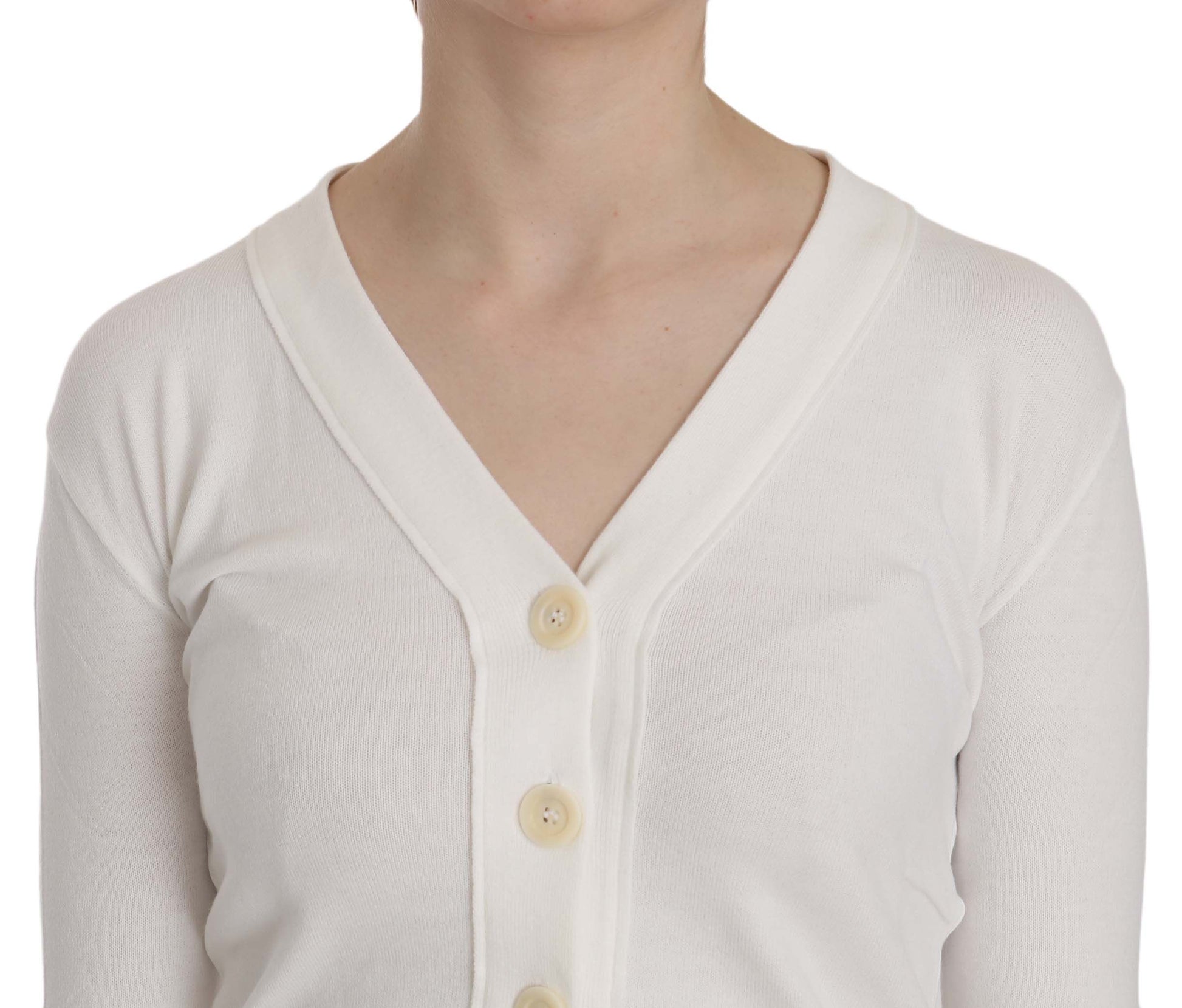 BYBLOS White V-neck Long Sleeve Cropped Cardigan Tops Sweater $548.00 BYBLOS Luzworld