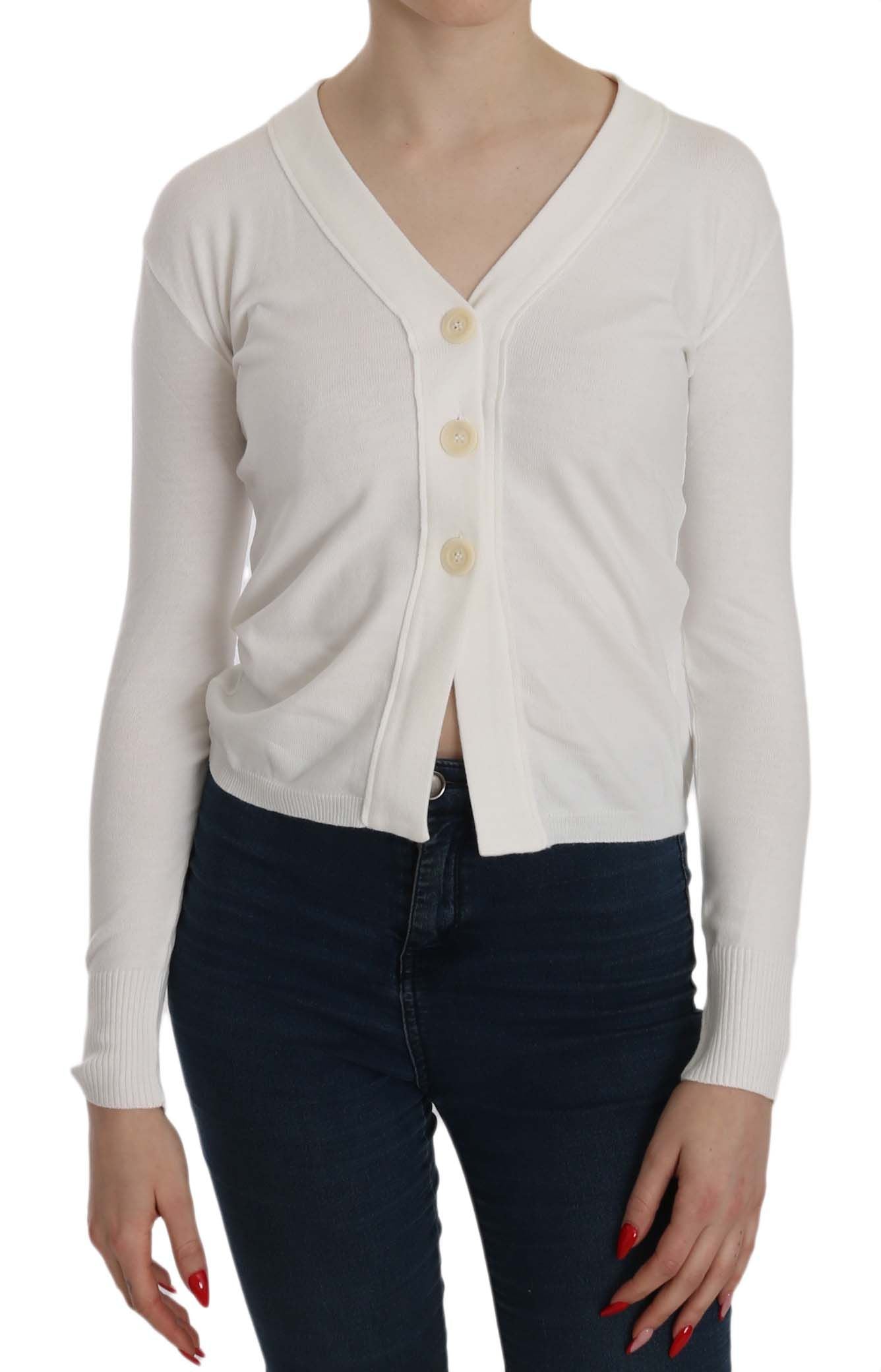 BYBLOS White V-neck Long Sleeve Cropped Cardigan Tops Sweater $548.00 BYBLOS Luzworld