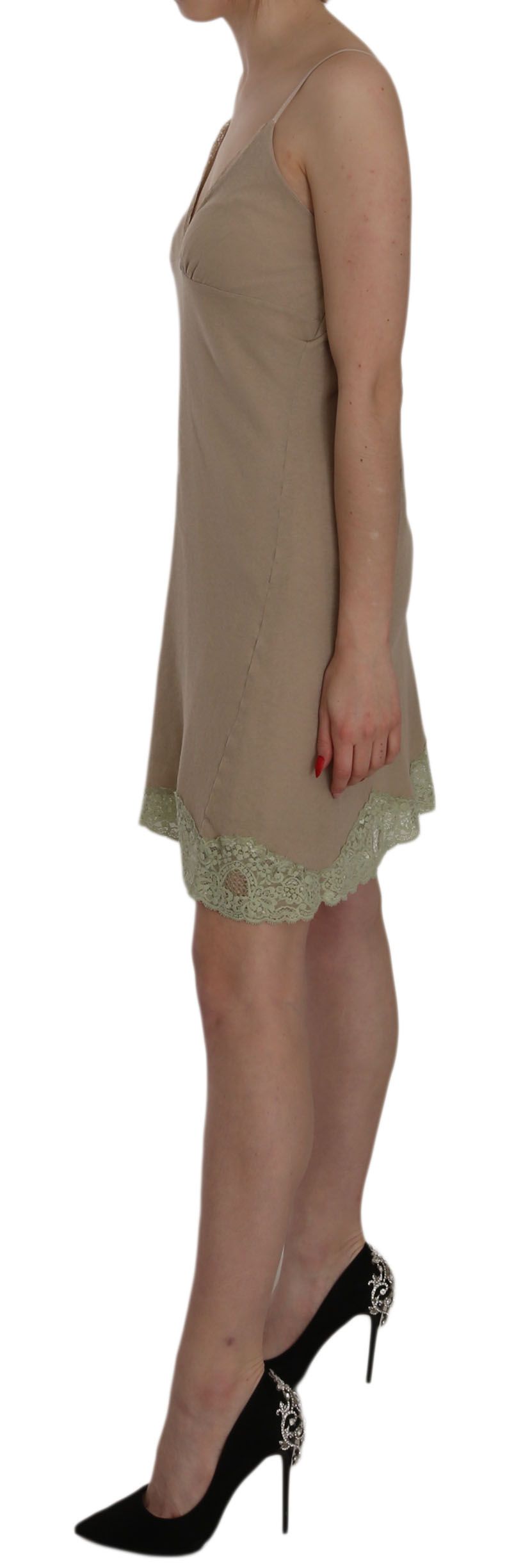 PINK MEMORIES Beige Lace Spaghetti Strap Mini Cotton Dress $548.00 PINK MEMORIES Luzworld