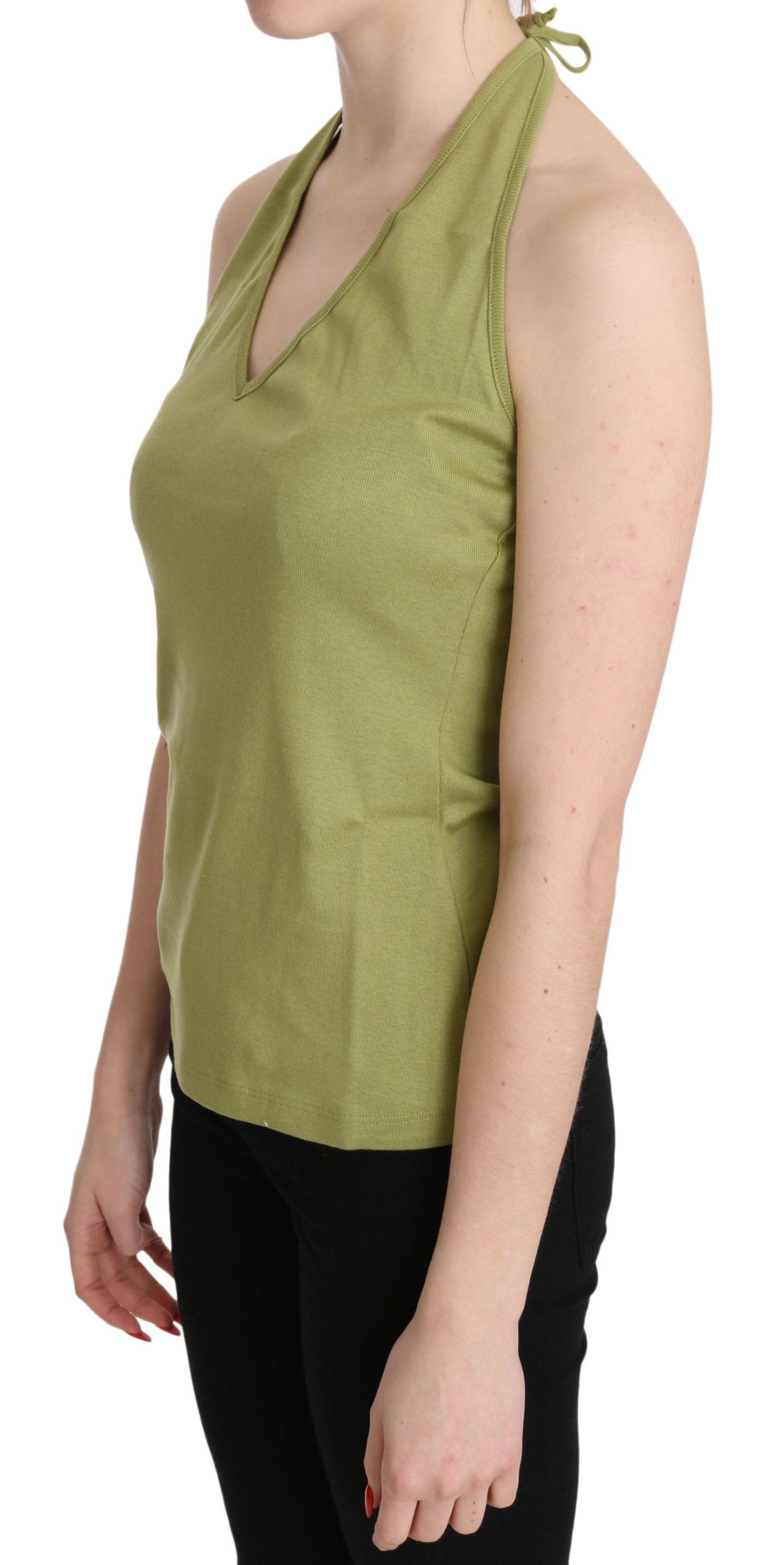 GF Ferre Green Halter Cotton Sleeveless Casual Tank Top Blouse $246.00 GF Ferre Luzworld