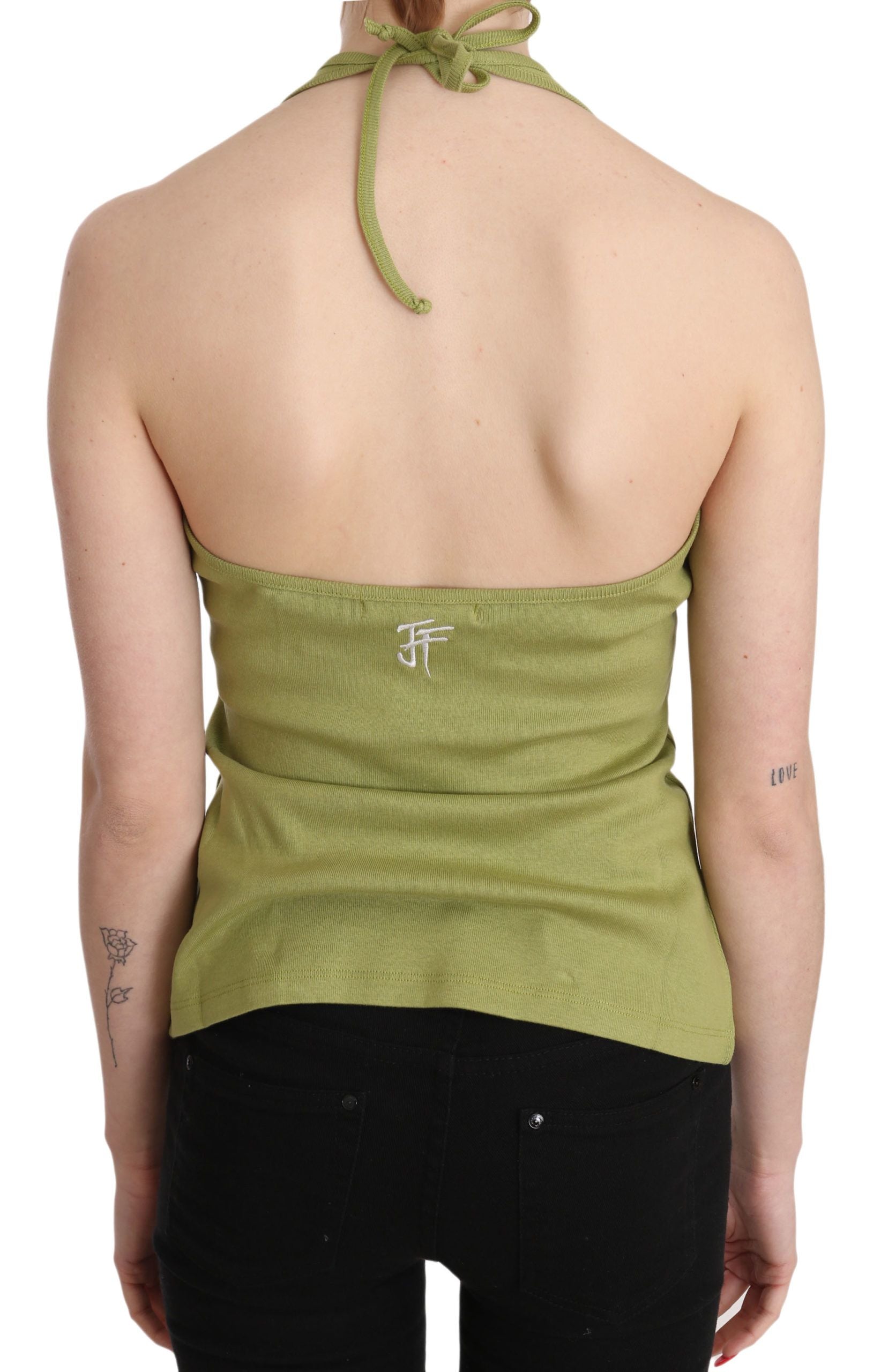 GF Ferre Green Halter Cotton Sleeveless Casual Tank Top Blouse $246.00 GF Ferre Luzworld