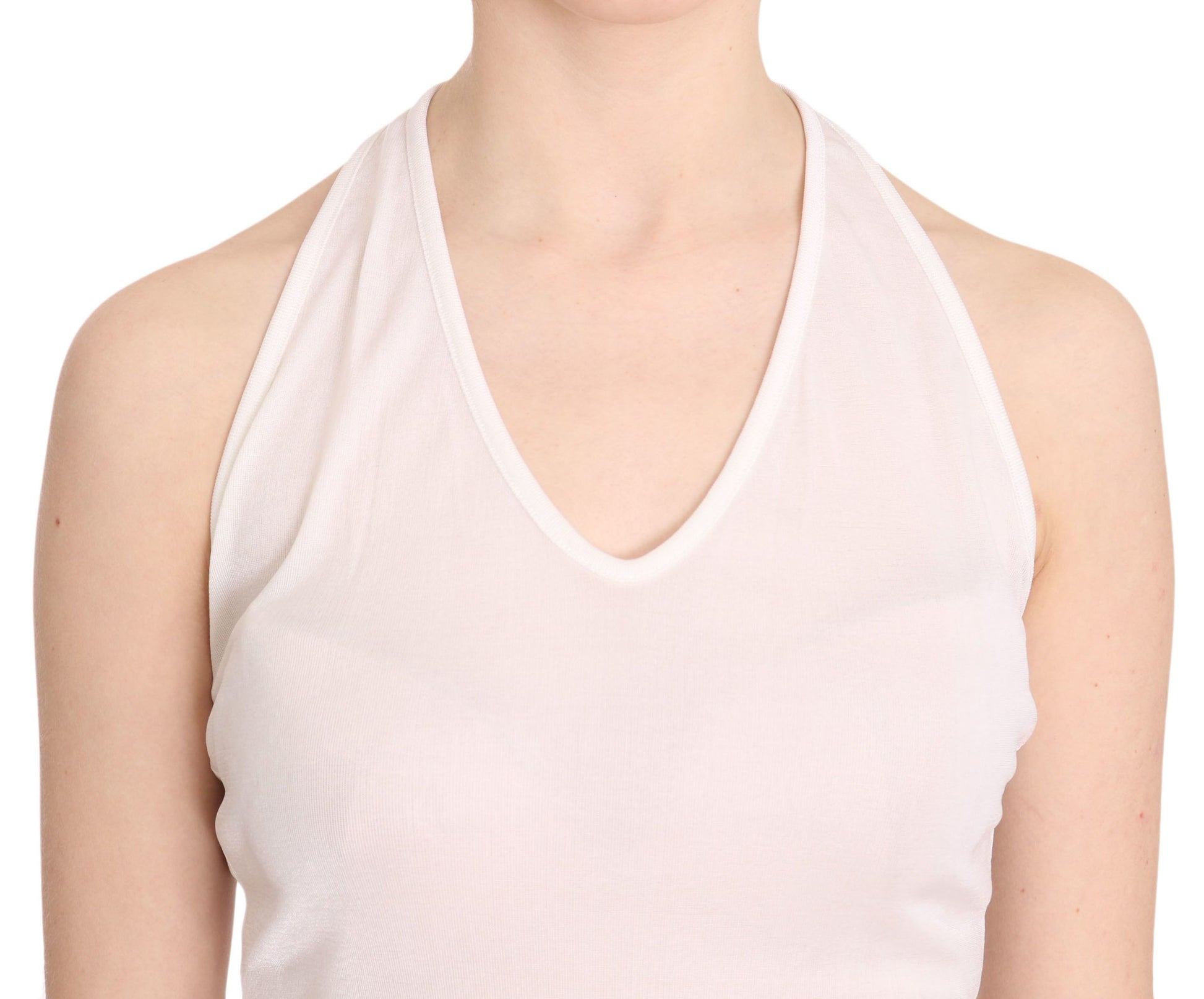 GF Ferre White Halter Cotton Sleeveless Casual Tank Top Blouse $246.00 GF Ferre Luzworld