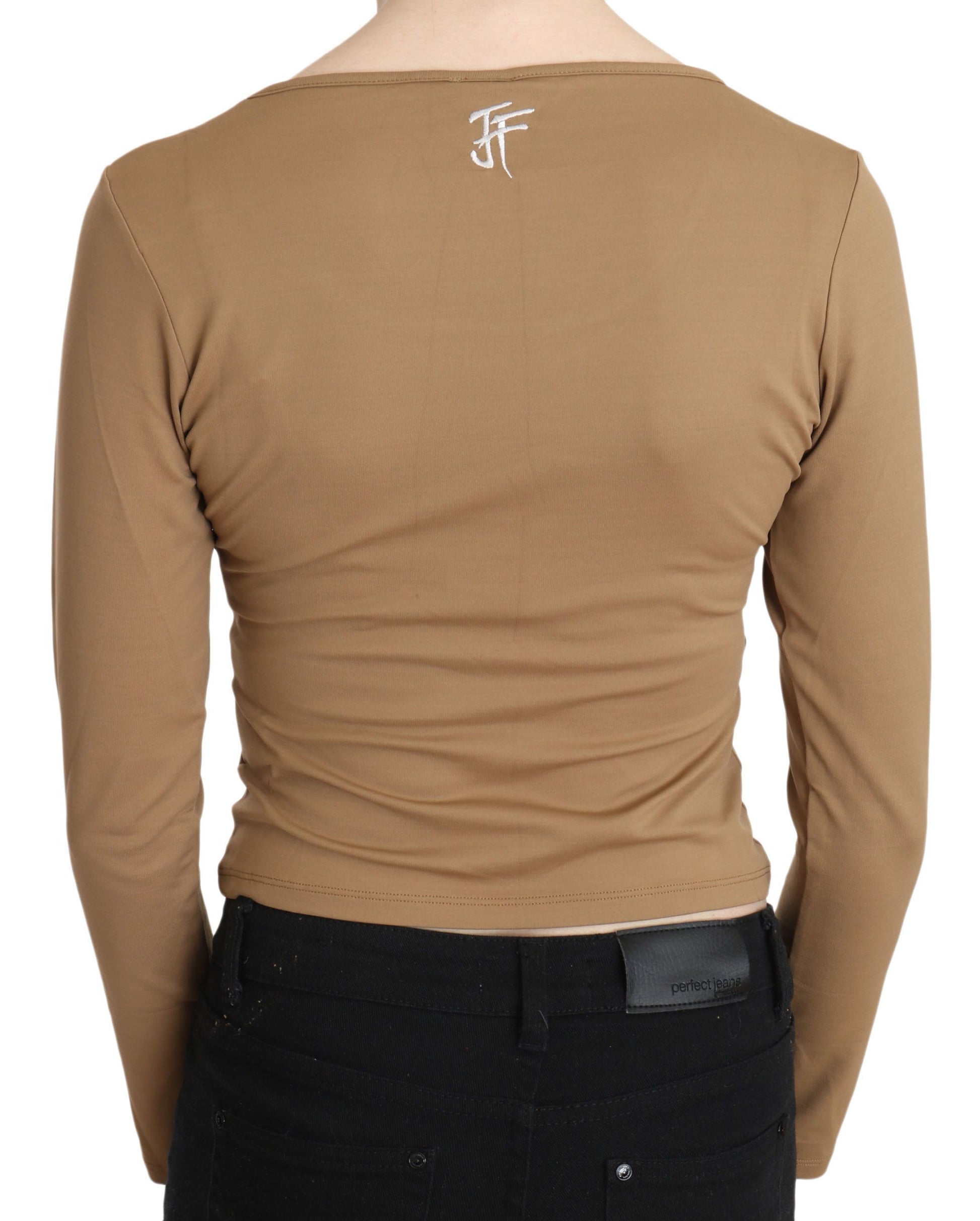 GF Ferre Brown Round Neck Long Sleeve Slim Crop Top Blouse $548.00 GF Ferre Luzworld