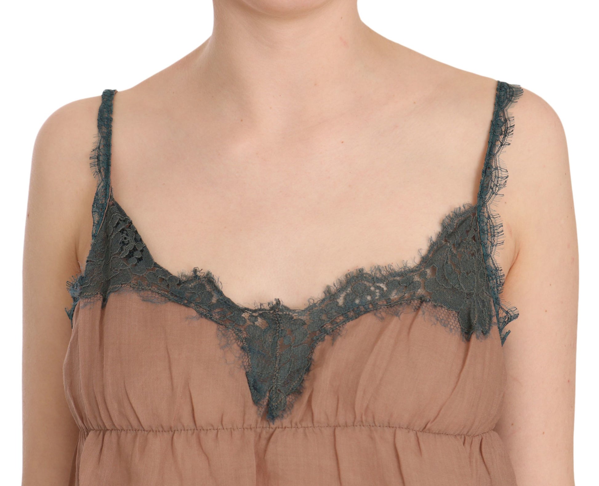 PINK MEMORIES Brown Lace Spaghetti Strap Tank Top Blouse $246.00 PINK MEMORIES Luzworld