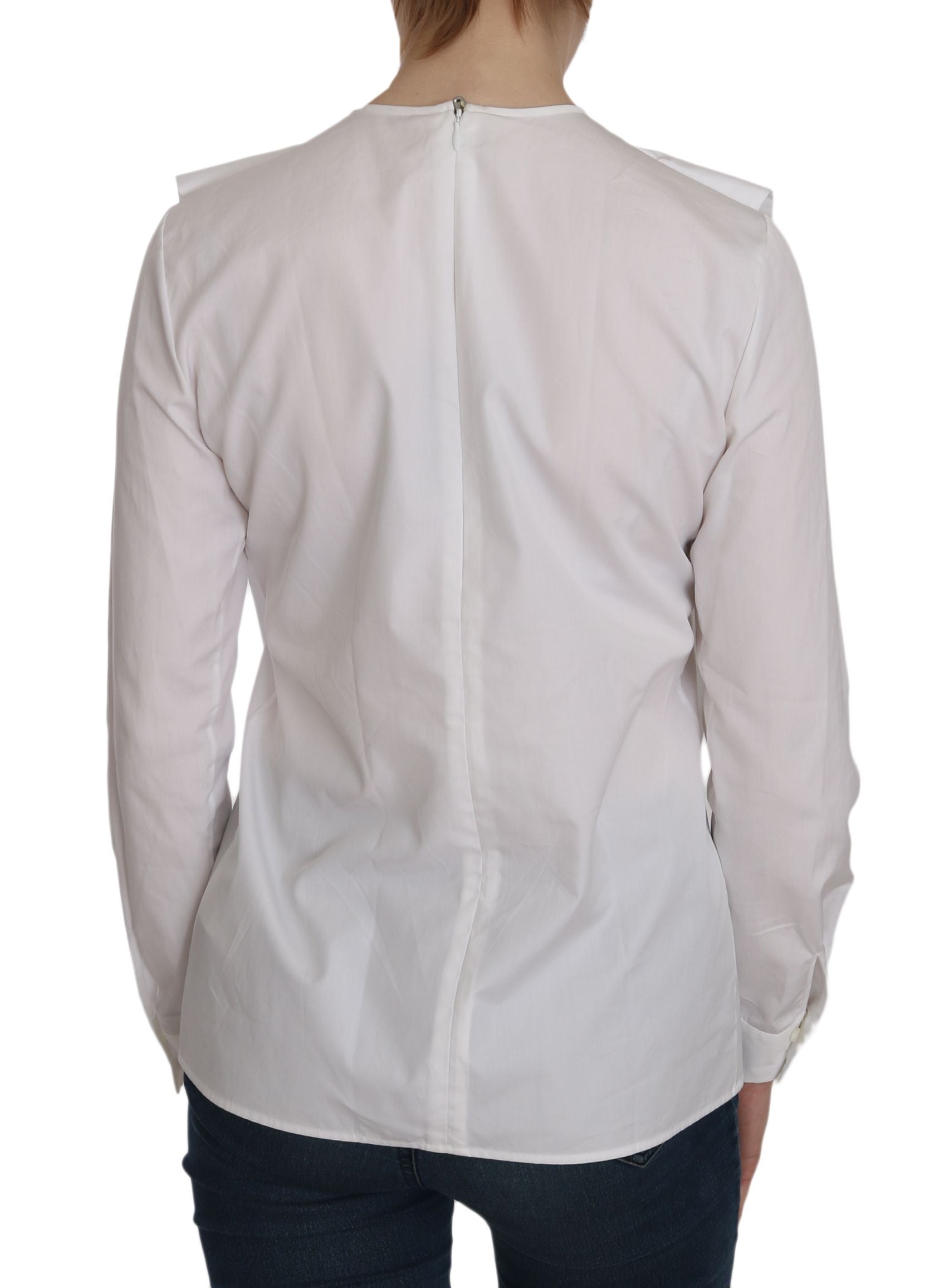 Dsquared² White Crew Neck Long Sleeve Cotton Blouse $548.00 Dsquared² Luzworld