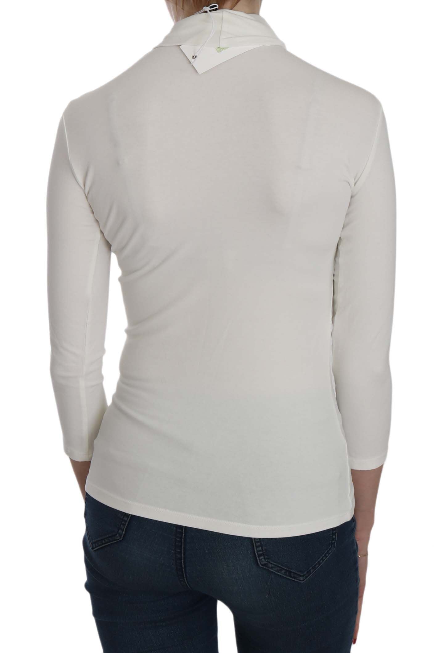 Exte White Printed Turtle Neck 3/4 Sleeve Top Cotton Blouse $172.00 Exte Luzworld