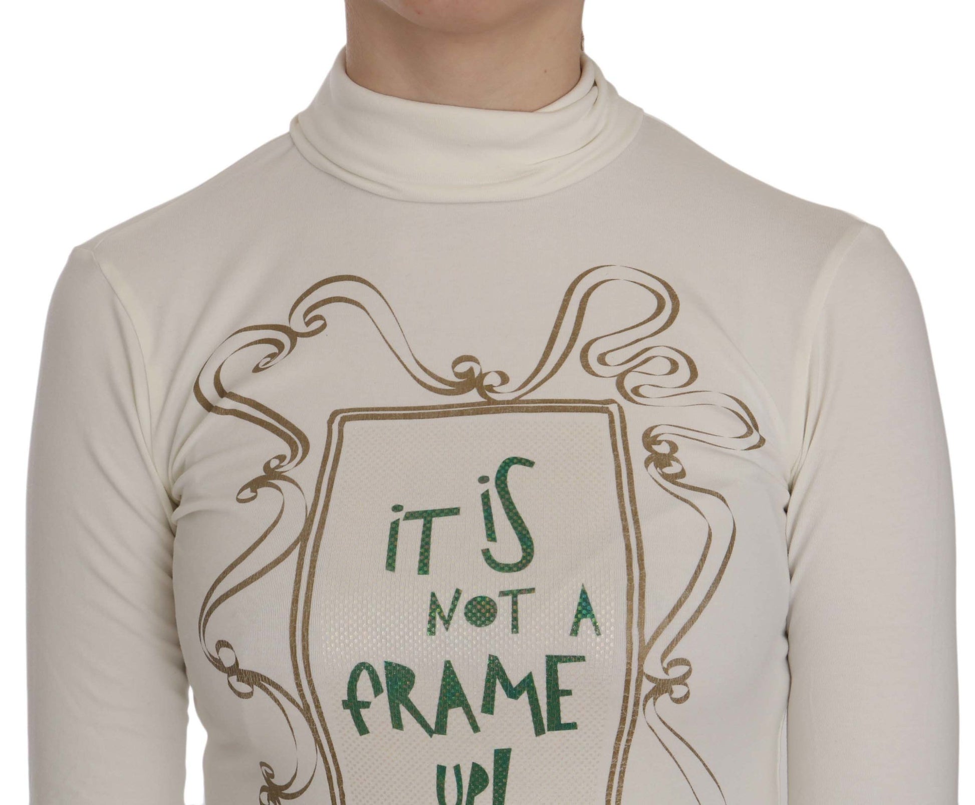 Exte White Printed Turtle Neck 3/4 Sleeve Top Cotton Blouse $172.00 Exte Luzworld