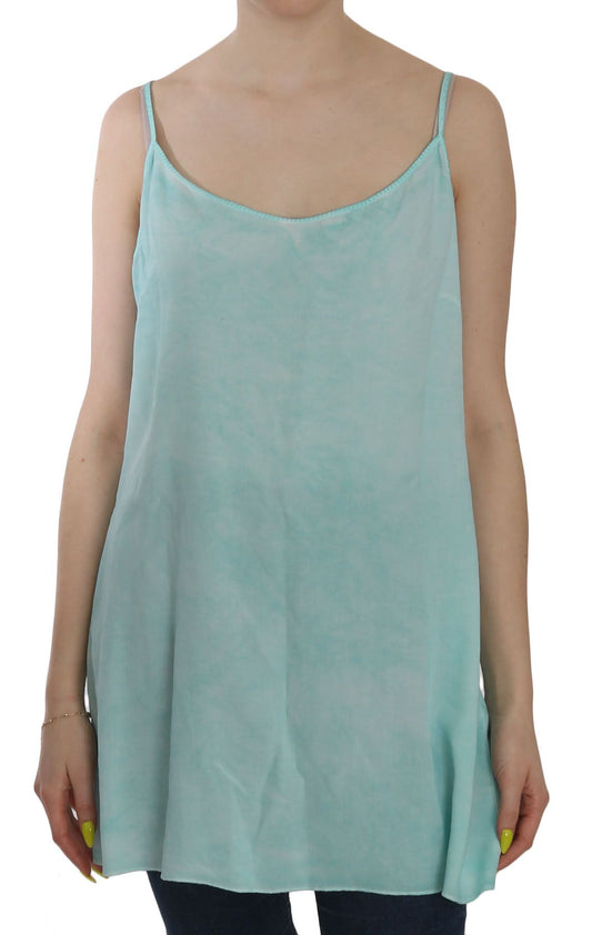 Ermanno Scervino Blue Sleeveless Spaghetti Dress Blouse $608.00 Ermanno Scervino Luzworld