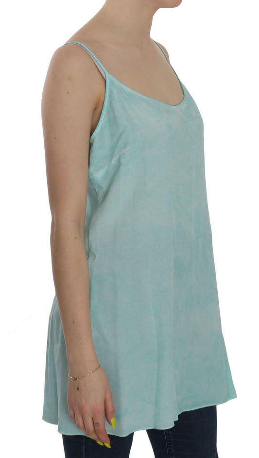 Ermanno Scervino Blue Sleeveless Spaghetti Dress Blouse $608.00 Ermanno Scervino Luzworld