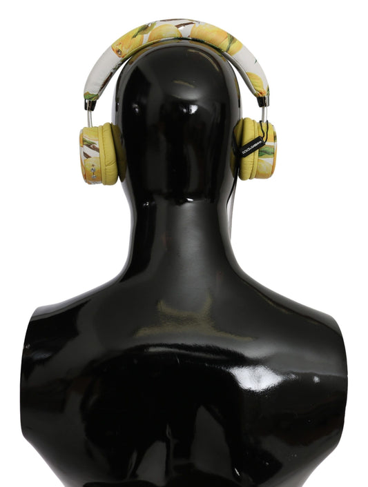 Dolce & Gabbana White Yellow Lemon Print Headset Headphones