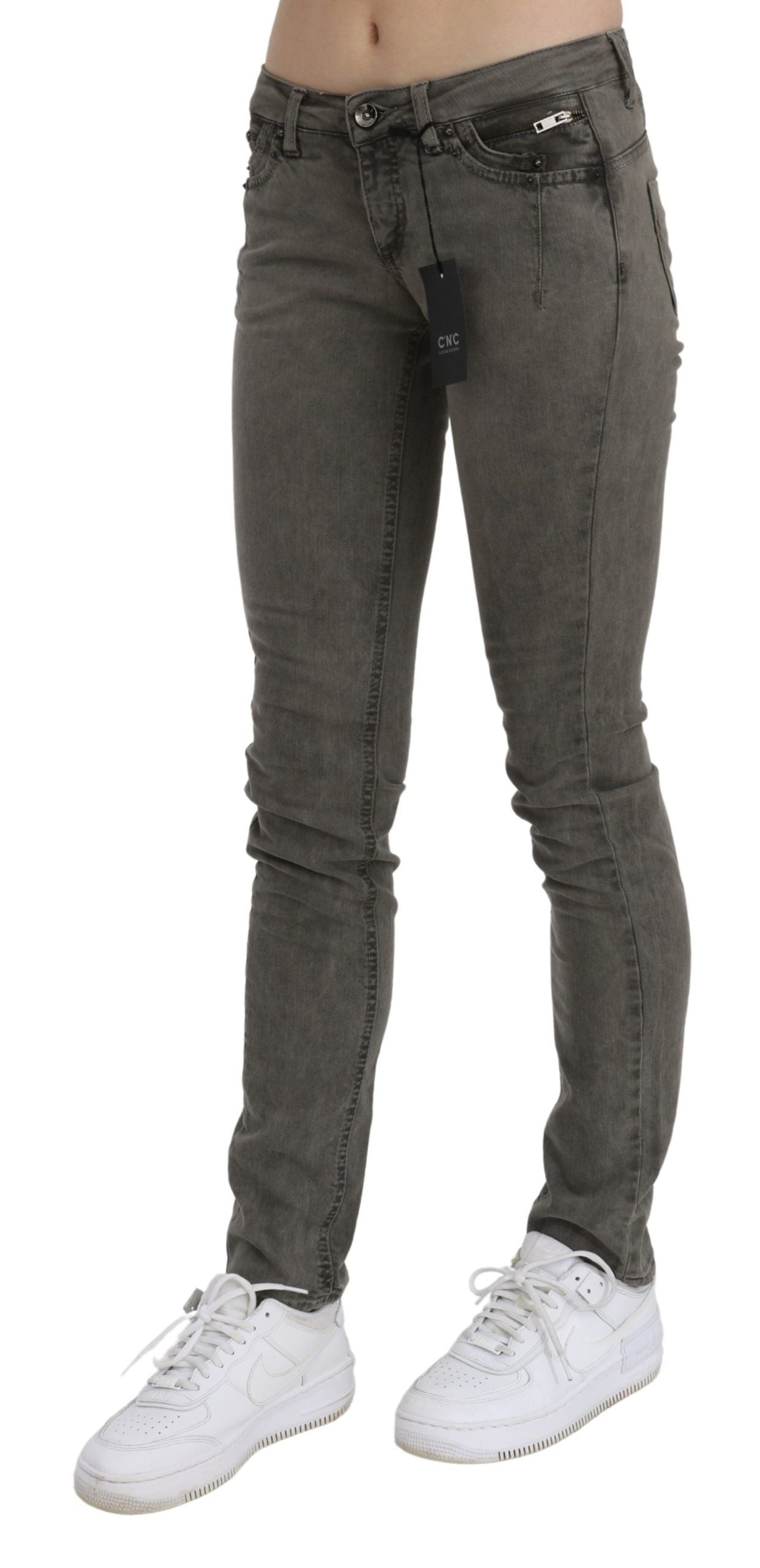 Costume National Gray Low Waist Skinny Denim Cotton Jeans $656.00 Costume National Luzworld
