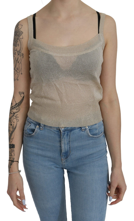 BYBLOS Beige Sleeveless Spaghetti Strap Tank See Through Top $246.00 BYBLOS Luzworld