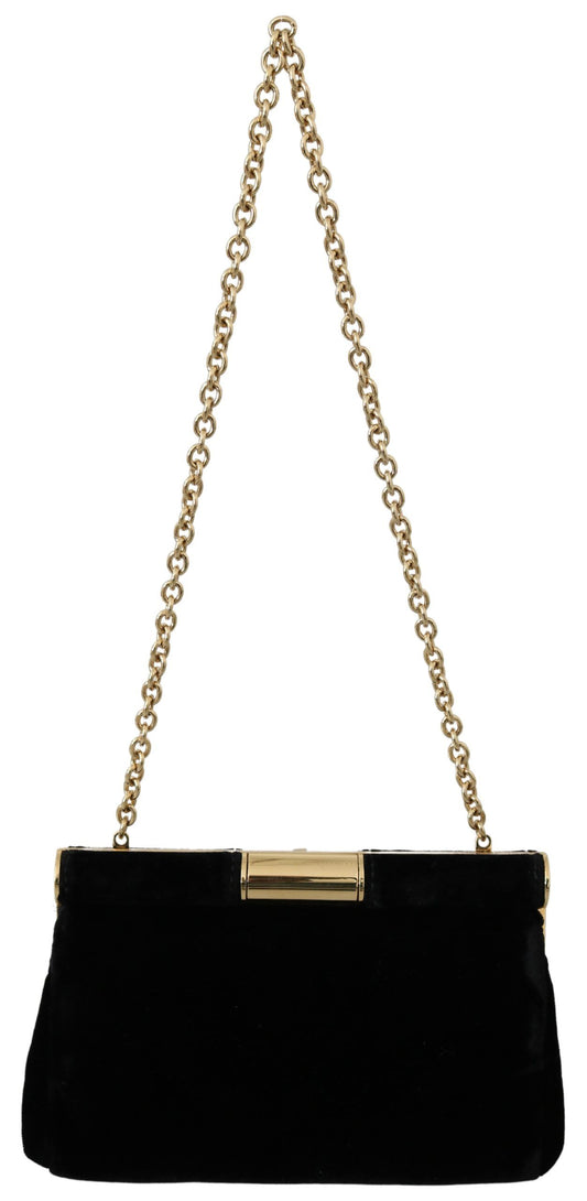 Dolce & Gabbana Black Velvet Crystal Studs Women Crossbody Sling Borse Bag