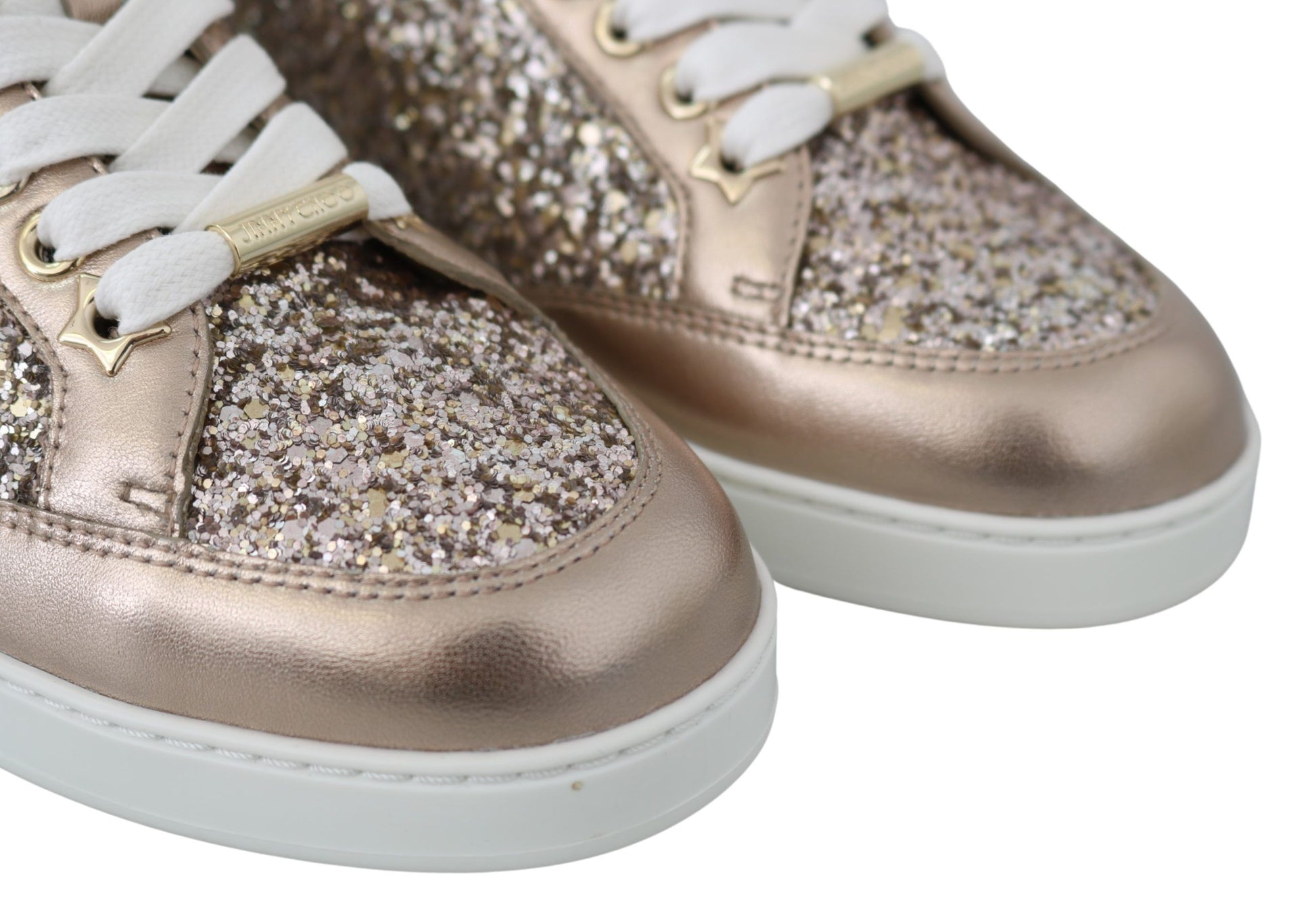 Jimmy Choo Ballet Pink Glitter Leather Sneakers $987.00 Jimmy Choo Luzworld