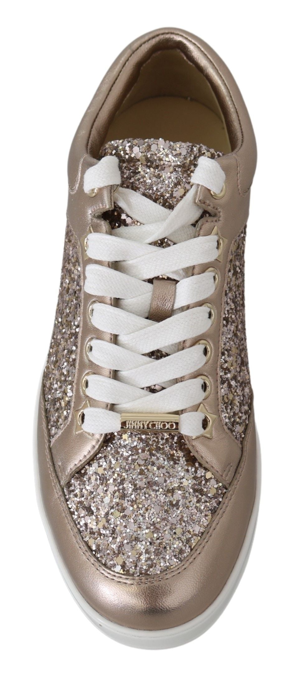 Jimmy Choo Ballet Pink Glitter Leather Sneakers $987.00 Jimmy Choo Luzworld