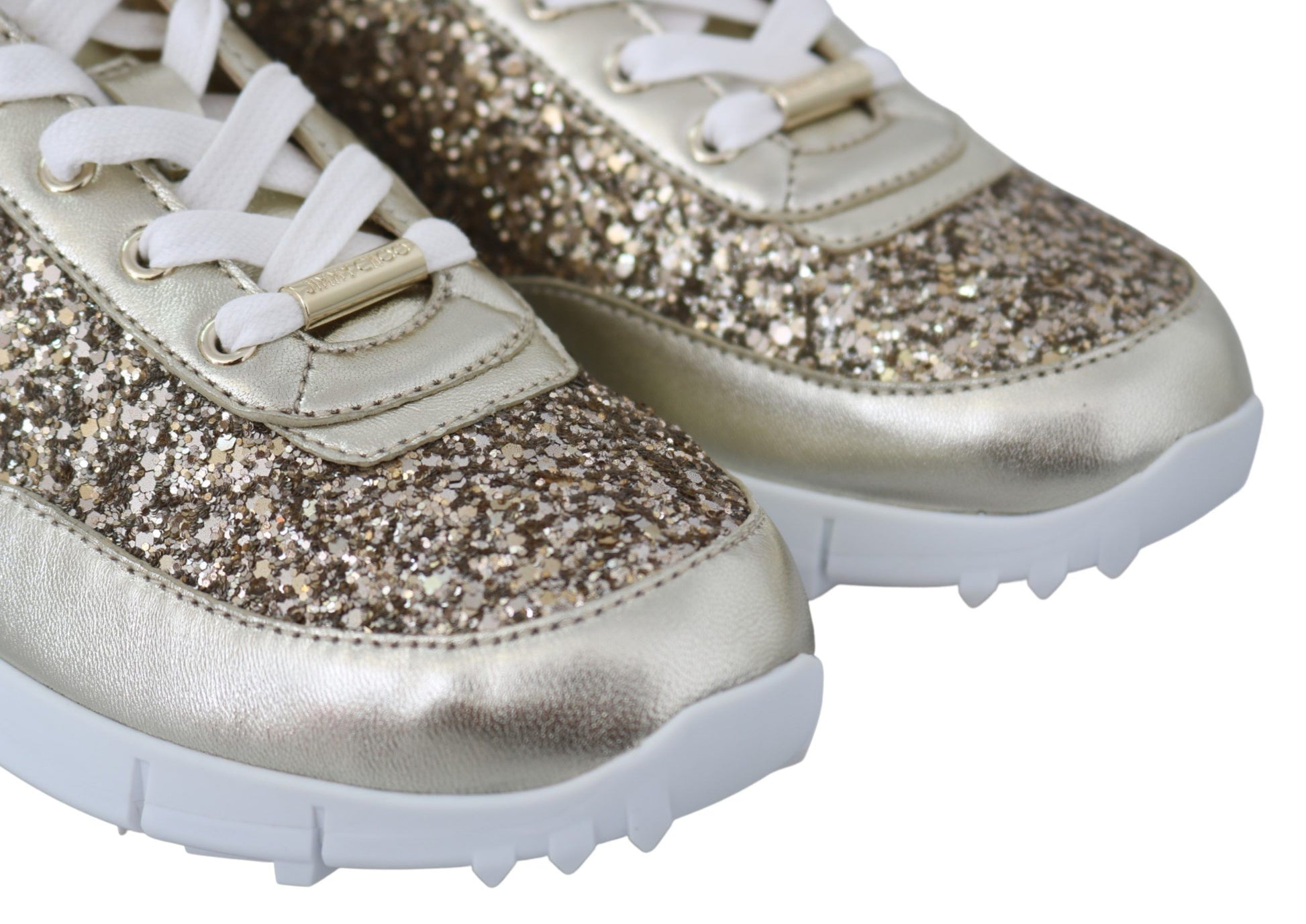 Jimmy Choo Antique Gold Glitter Leather Sneakers $987.00 Jimmy Choo Luzworld