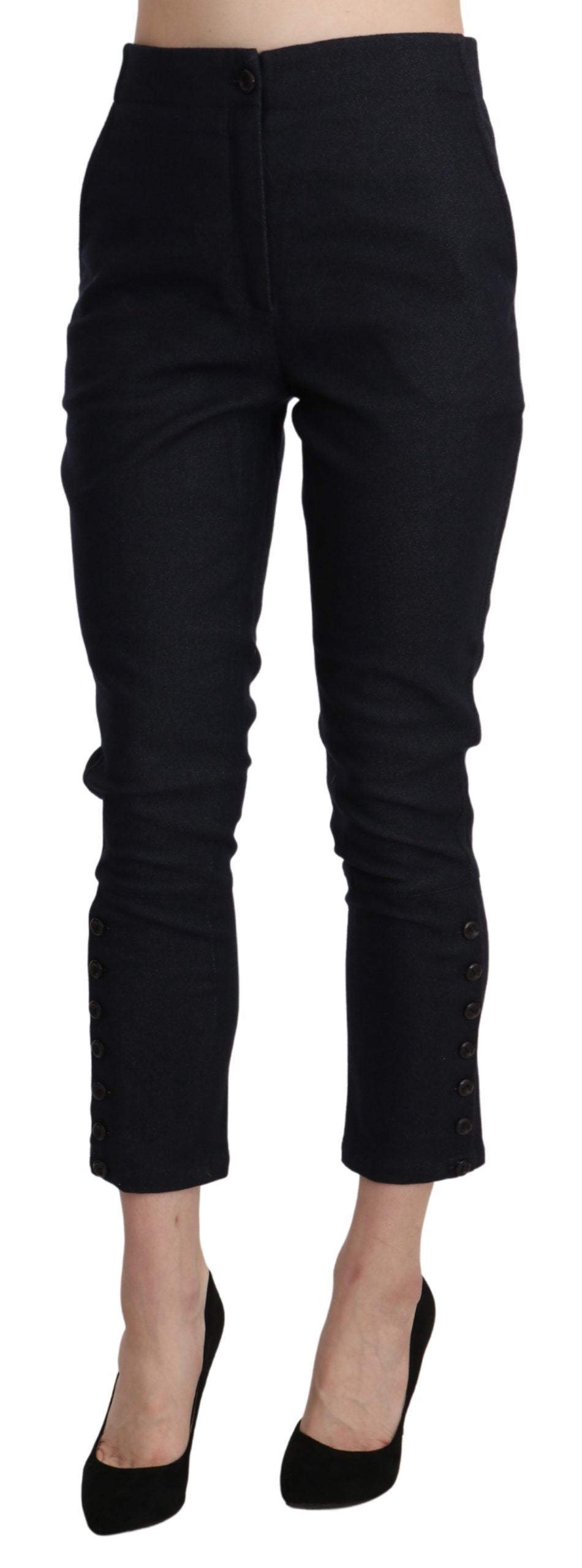 Ermanno Scervino Black High Waist Capri Cropped Cotton Pants $992.00 Ermanno Scervino Luzworld