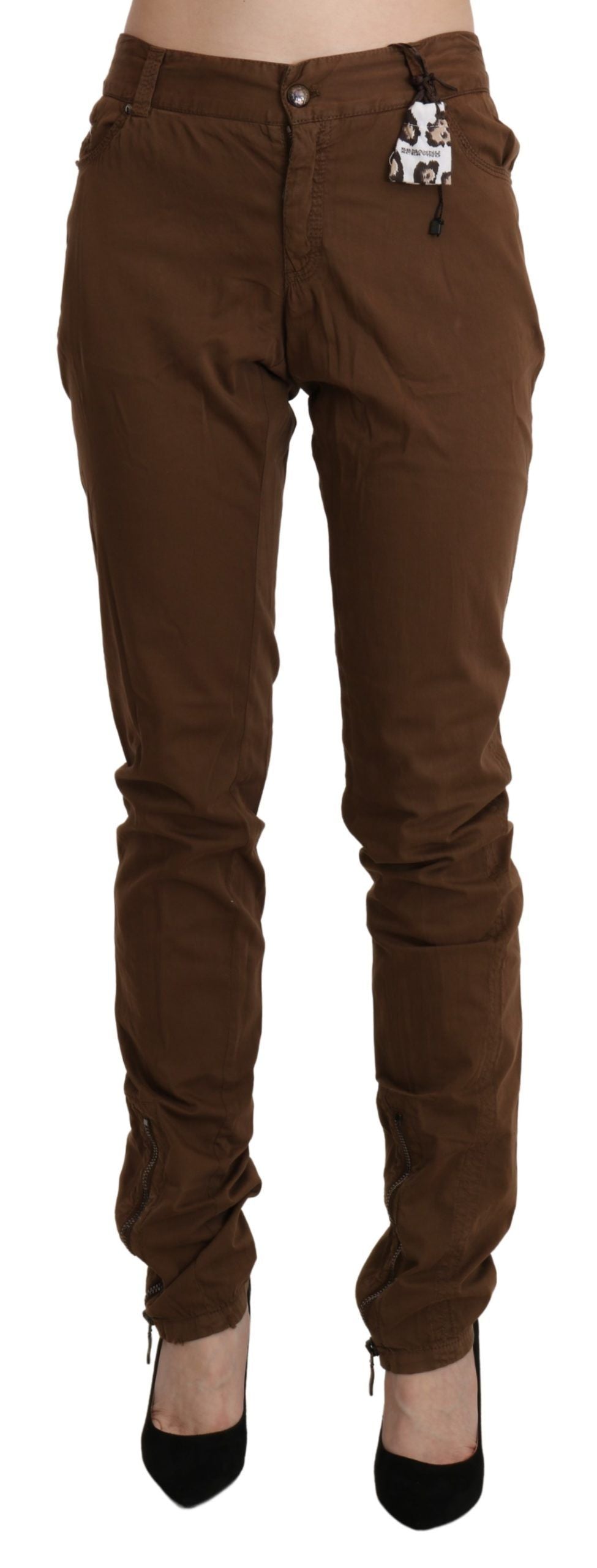Ermanno Scervino Brown High Waist Skinny Trouser Cotton Pants $992.00 Ermanno Scervino Luzworld