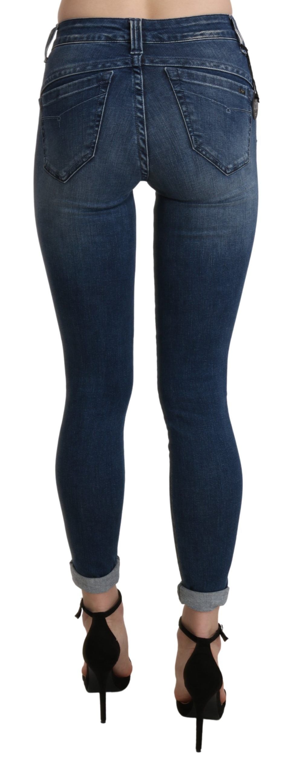 Ermanno Scervino Blue Washed High Waist Skinny Cropped Cotton Jeans $929.00 Ermanno Scervino Luzworld