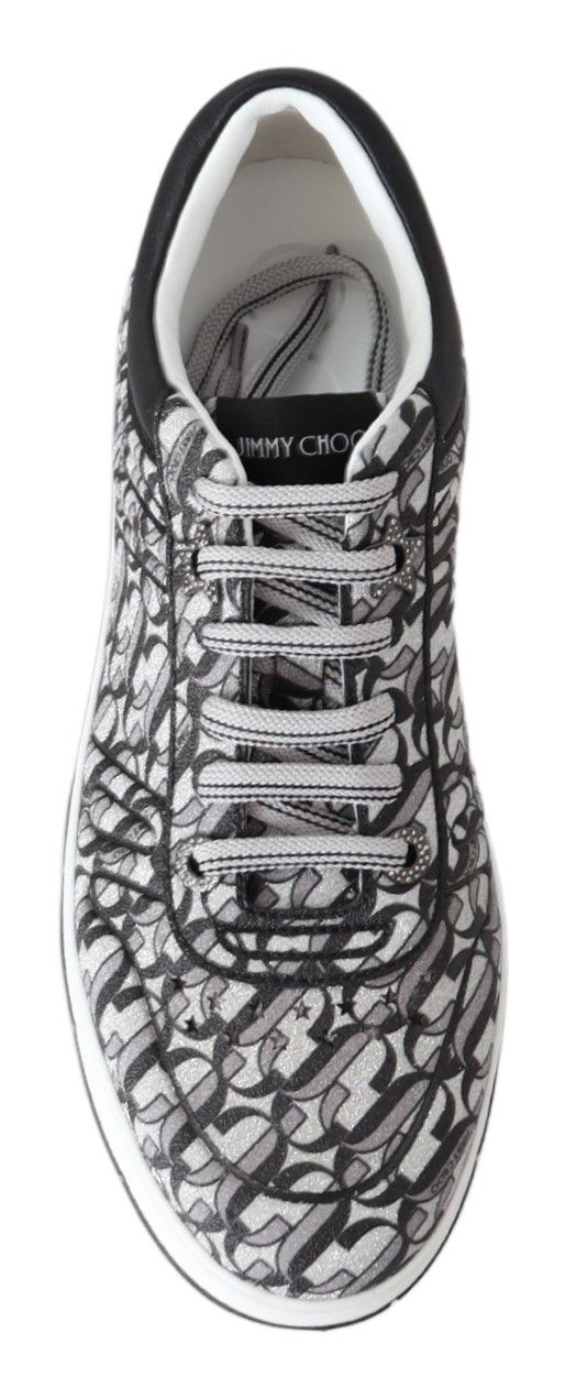 Jimmy Choo Glittering Slip-On Sneakers - Silver and Black $1087.00 Jimmy Choo Luzworld