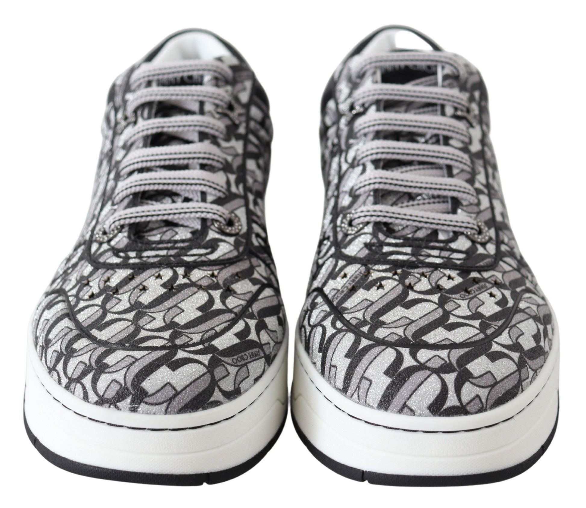 Jimmy Choo Glittering Slip-On Sneakers - Silver and Black $1087.00 Jimmy Choo Luzworld
