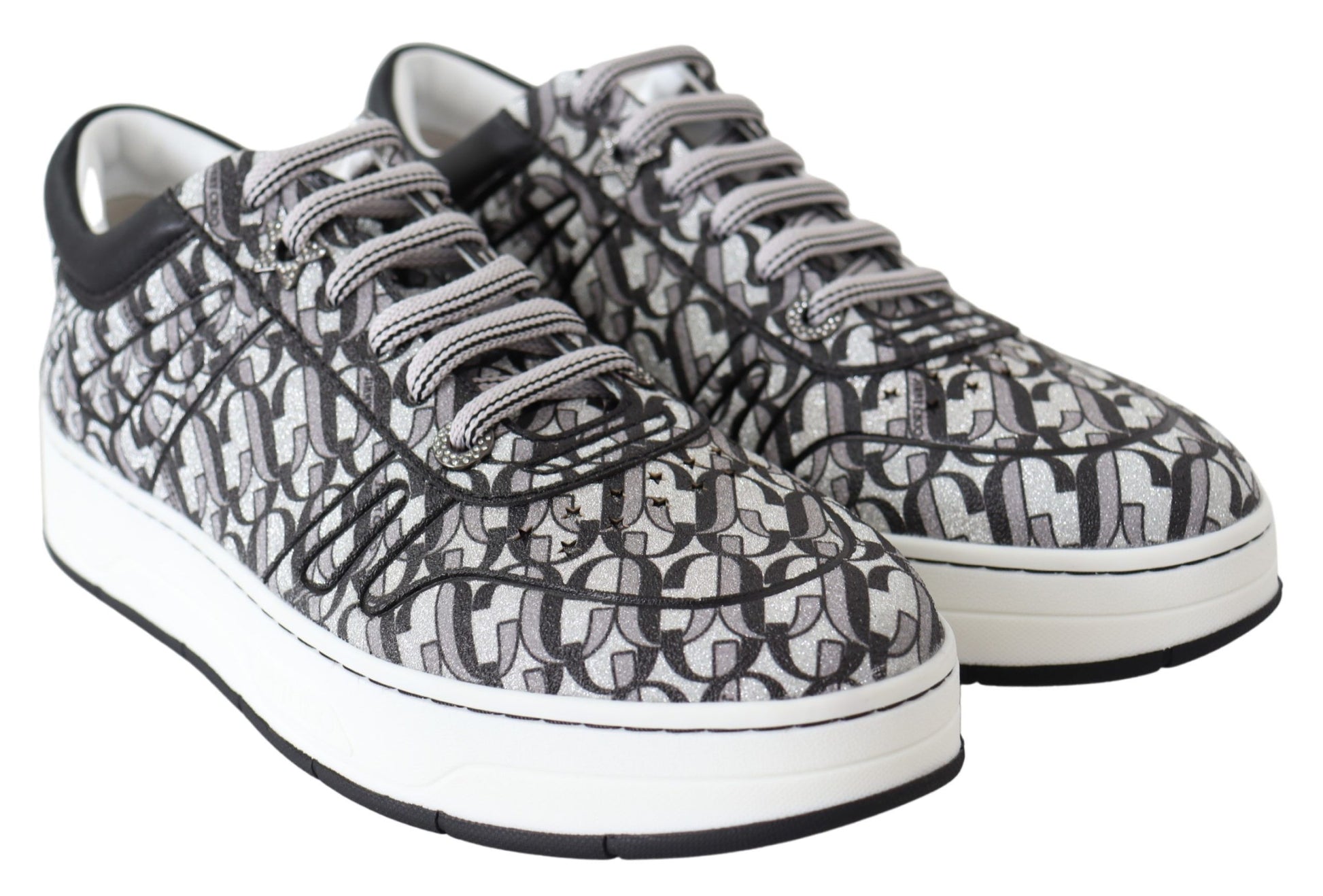Jimmy Choo Glittering Slip-On Sneakers - Silver and Black $1087.00 Jimmy Choo Luzworld