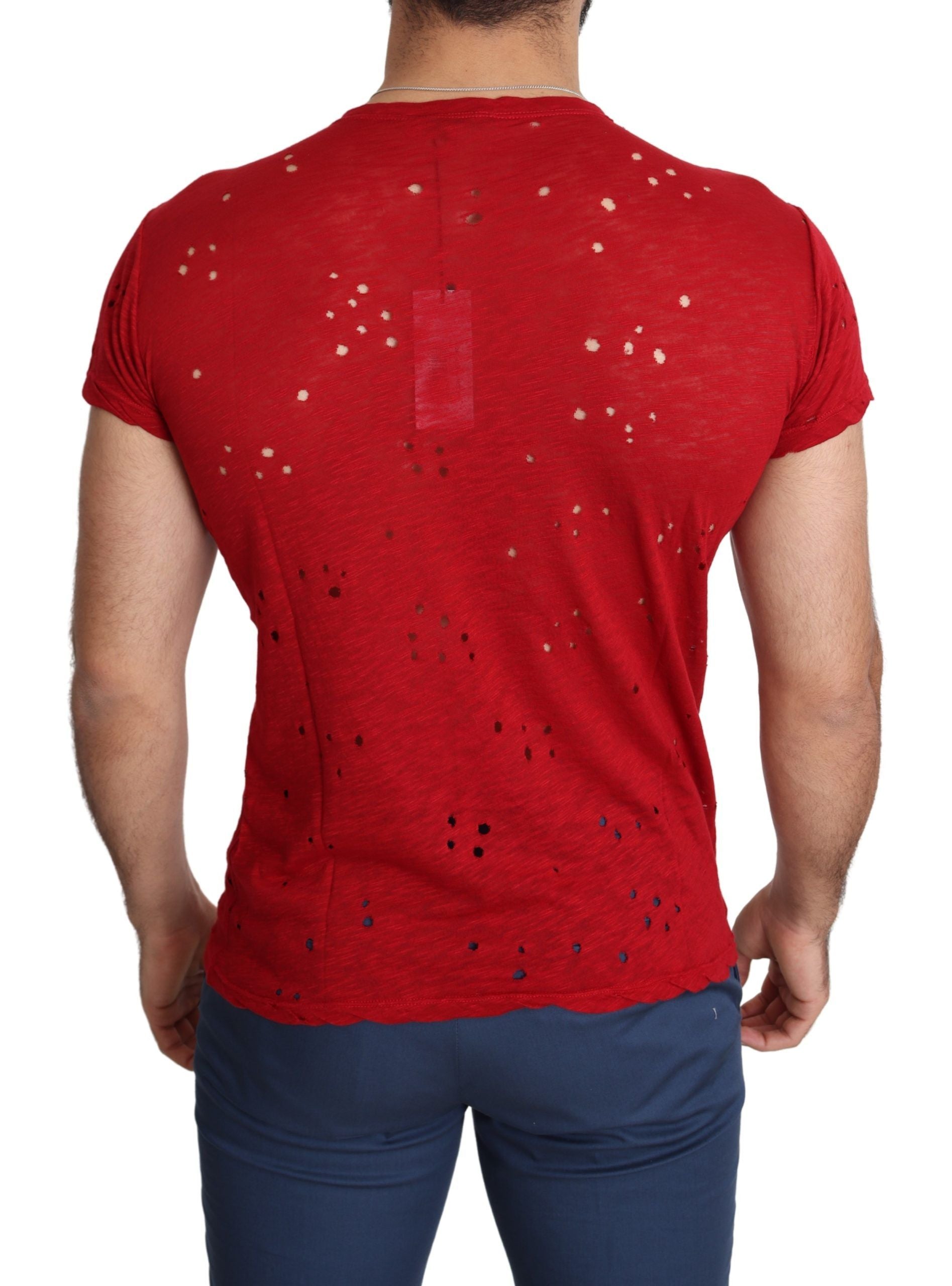 Guess Red Cotton Logo Print Men Casual Top Perforated T-shirt $132.00 Guess Luzworld