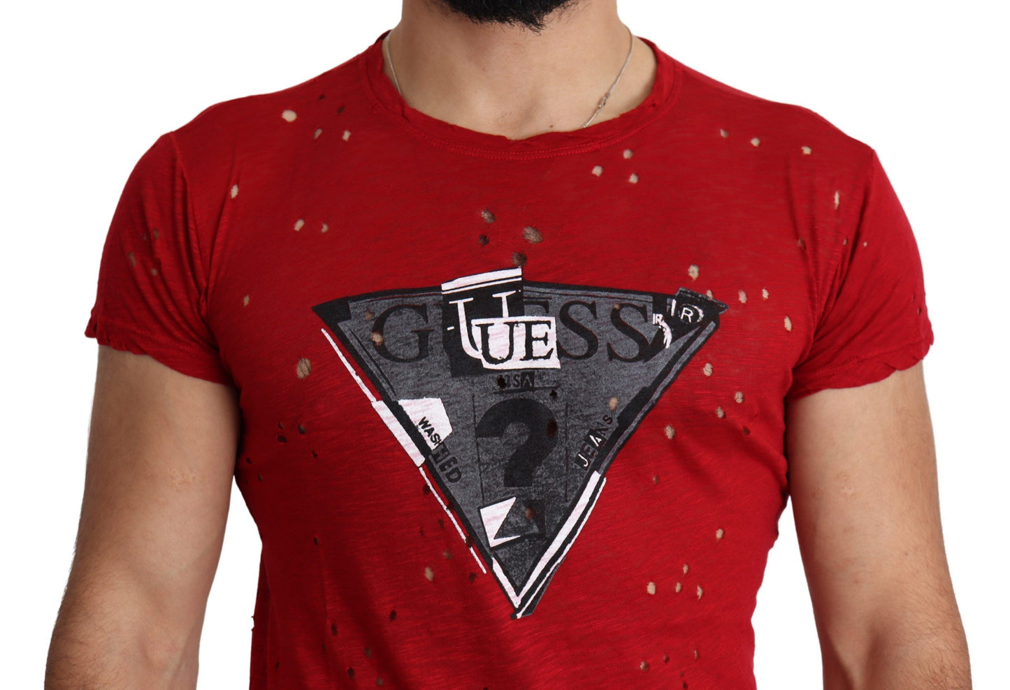 Guess Red Cotton Logo Print Men Casual Top Perforated T-shirt $132.00 Guess Luzworld