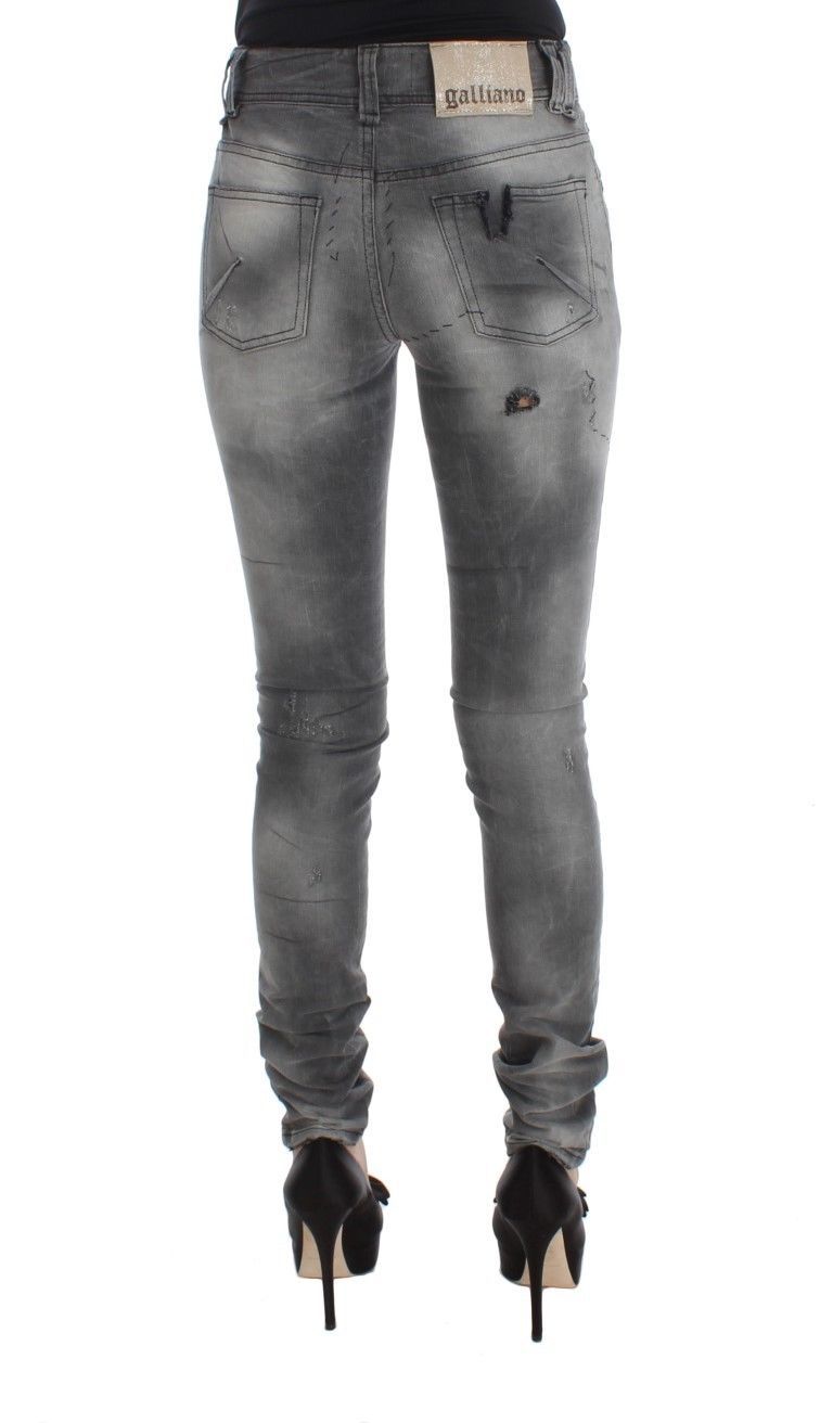 John Galliano Gray Wash Cotton Blend Slim Fit Denim Jeans Pants $760.00 John Galliano Luzworld