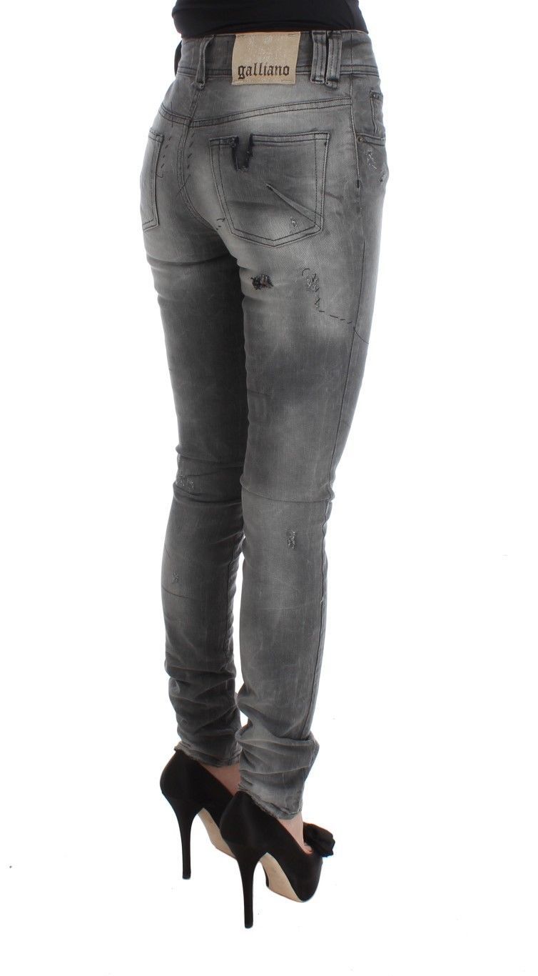 John Galliano Gray Wash Cotton Blend Slim Fit Denim Jeans Pants $760.00 John Galliano Luzworld