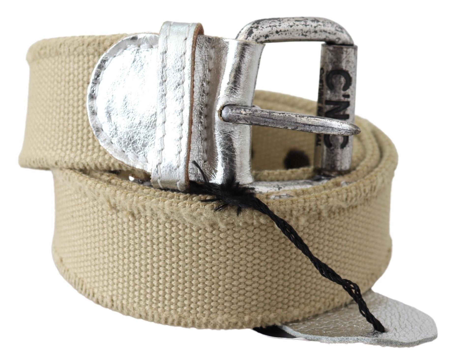 Costume National Beige Cotton Rustic Logo Buckle Belt $250.00 Costume National Luzworld