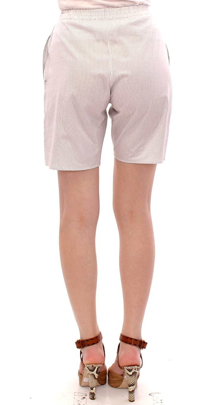 Andrea Incontri White Checkered Stretch Cotton Shorts $684.00 Andrea Incontri Luzworld
