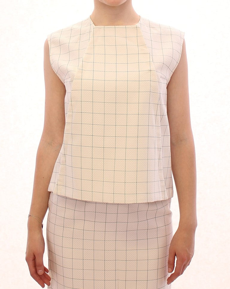 Andrea Incontri White Cotton Checkered Shirt Top $800.00 Andrea Incontri Luzworld
