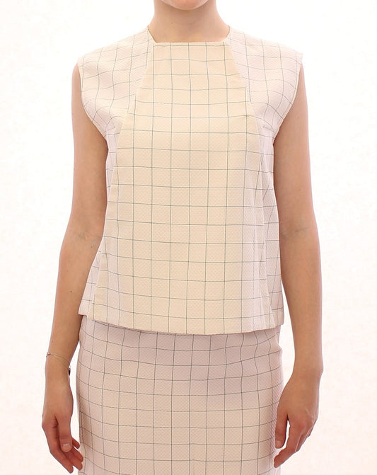 Andrea Incontri White Cotton Checkered Shirt Top $800.00 Andrea Incontri Luzworld