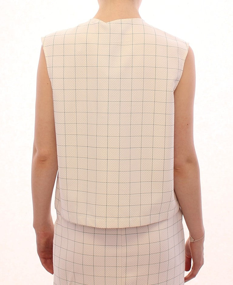 Andrea Incontri White Cotton Checkered Shirt Top $800.00 Andrea Incontri Luzworld